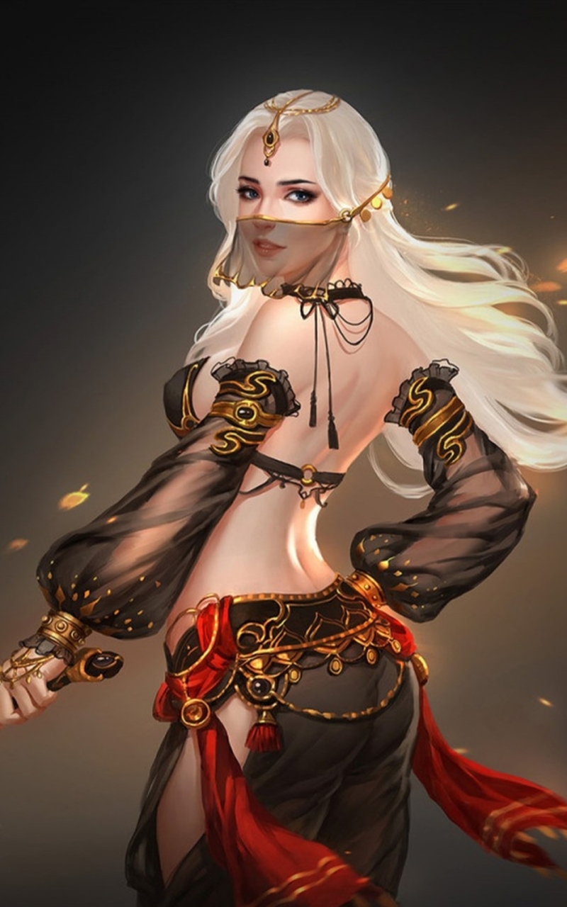 Download mobile wallpaper Fantasy, Dagger, Women Warrior, White Hair for free.