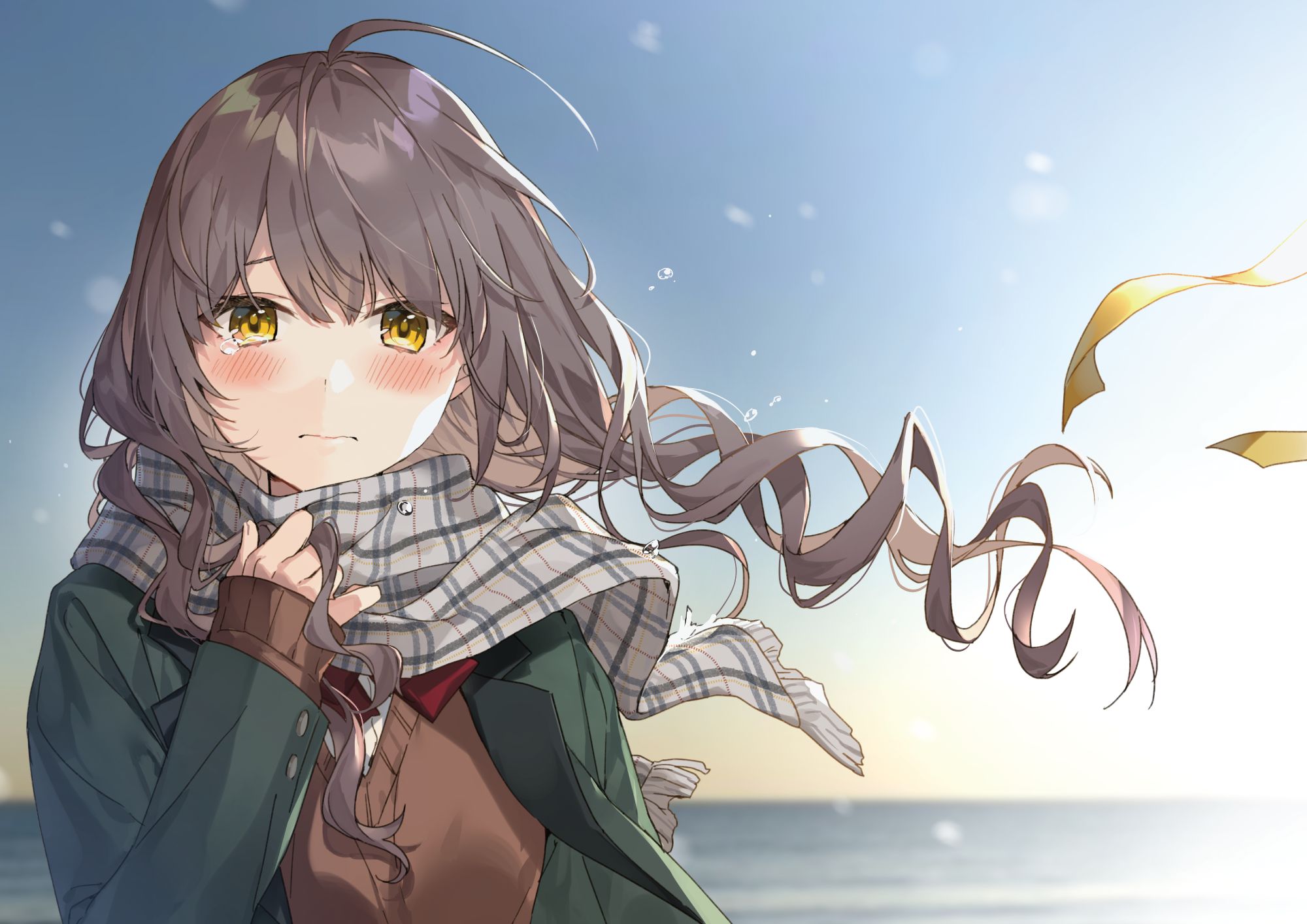 Free download wallpaper Anime, Girl, Yellow Eyes, Scarf, Crying on your PC desktop