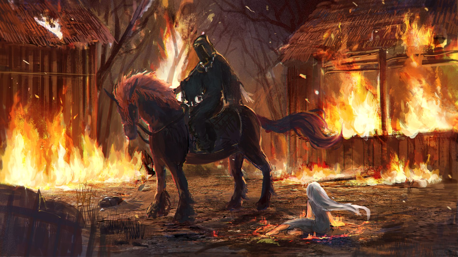 Free download wallpaper People, Fantasy, Fire, Horse, Monster on your PC desktop