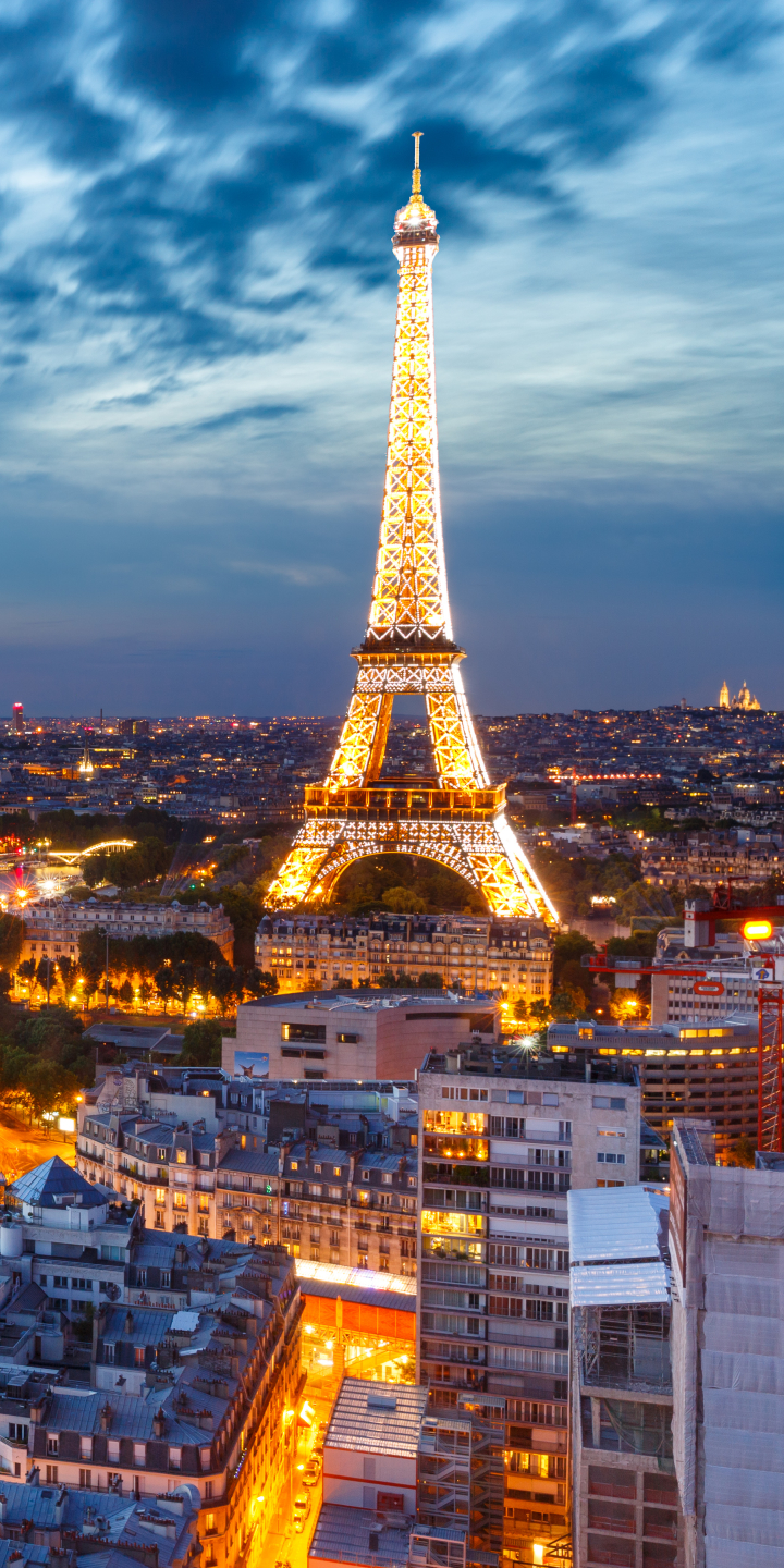 Download mobile wallpaper Cities, Night, Paris, Eiffel Tower, City, Building, Horizon, Light, France, Cityscape, Man Made for free.