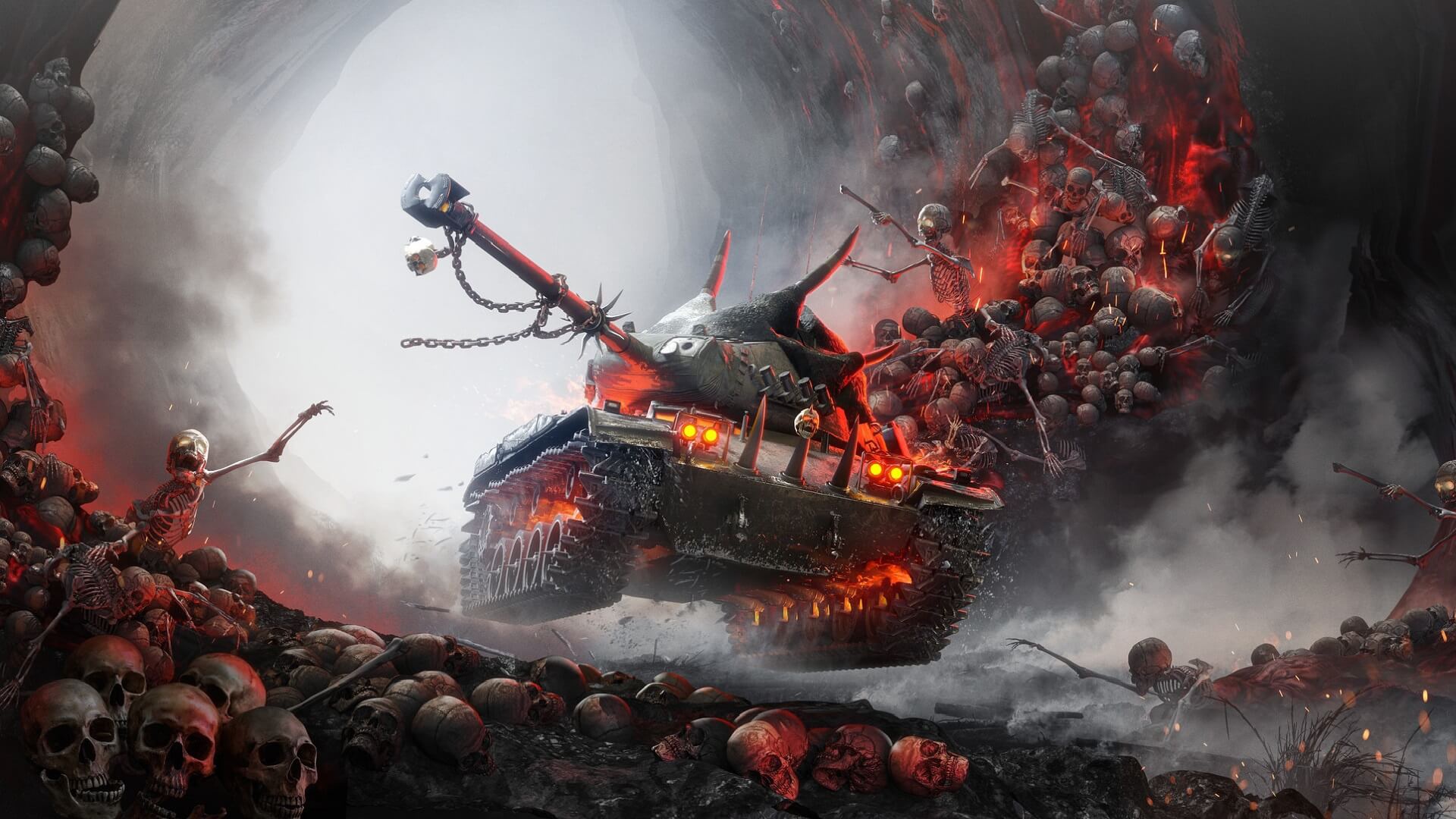 Download mobile wallpaper World Of Tanks, Skull, Skeleton, Tank, Video Game, Hell for free.
