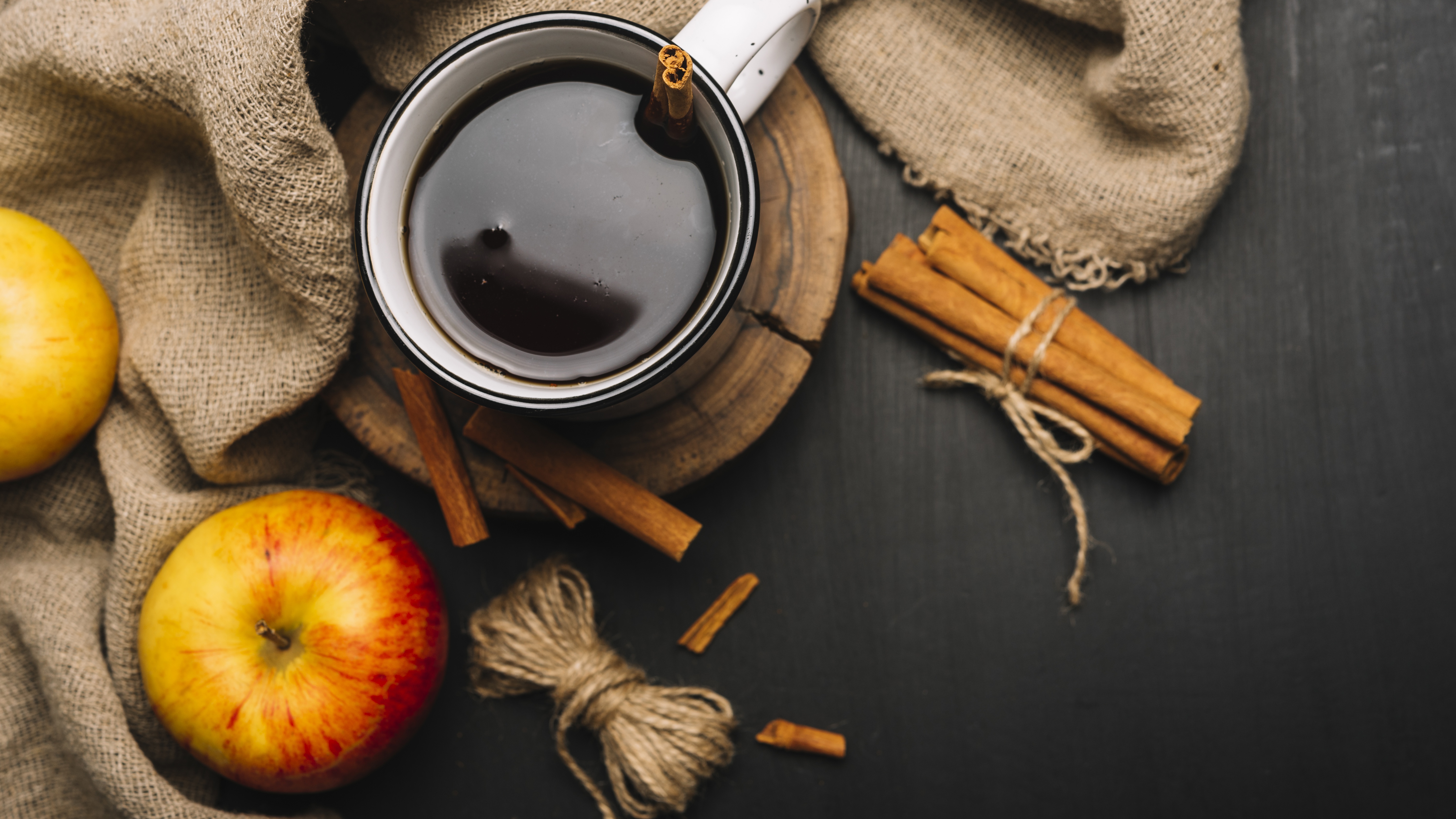 Download mobile wallpaper Food, Apple, Coffee, Still Life, Cinnamon, Cup, Drink for free.