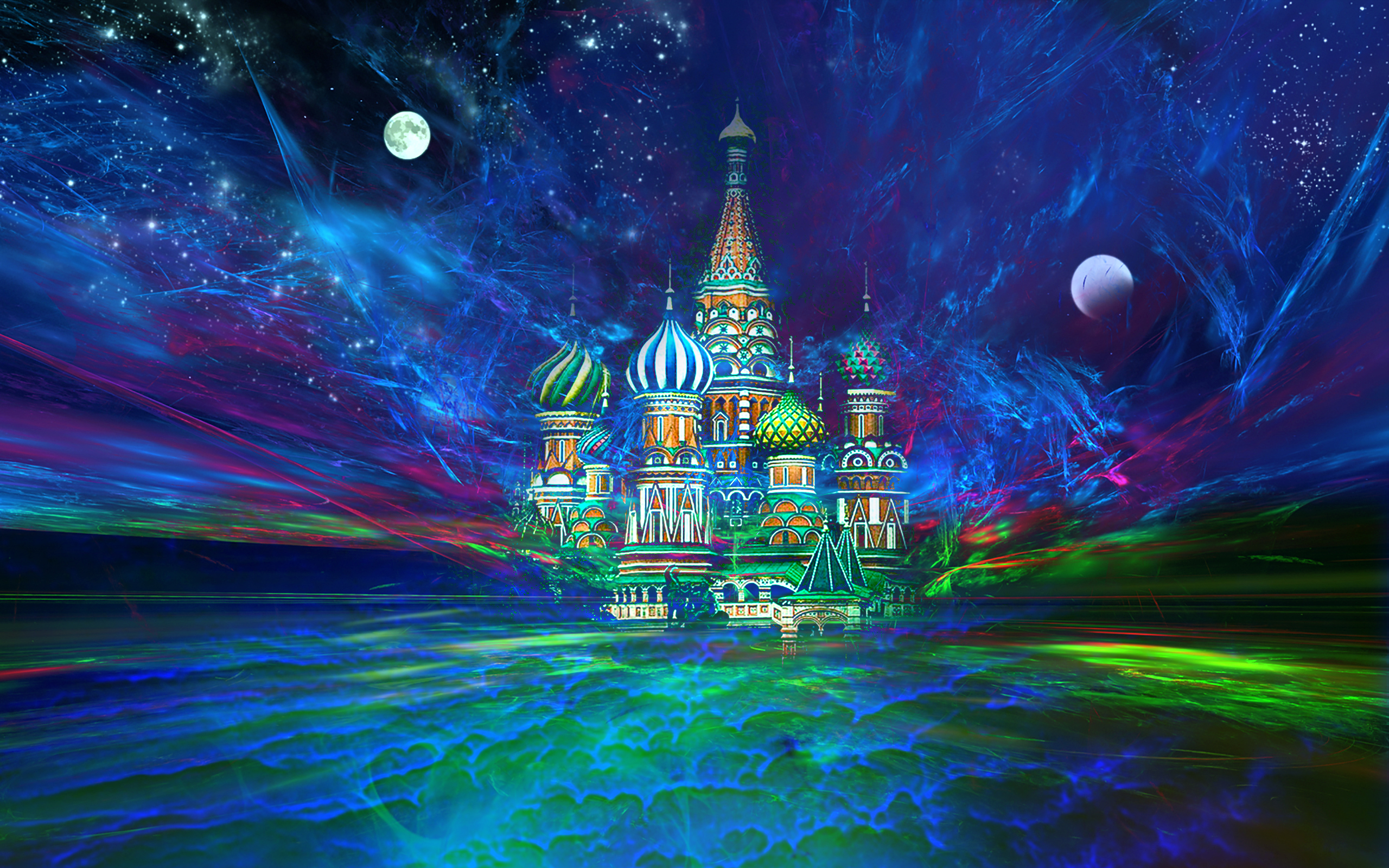 PCデスクトップにファンタジー, モスクワ, 建物, 色, 芸術的, ロシア, 教会, 星, 空画像を無料でダウンロード