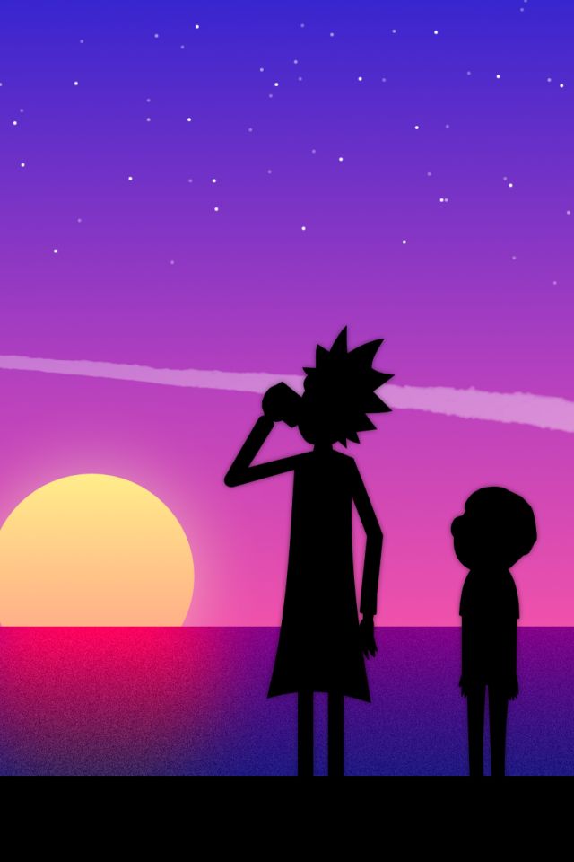 Download mobile wallpaper Sunset, Car, Purple, Tv Show, Rick Sanchez, Morty Smith, Rick And Morty for free.