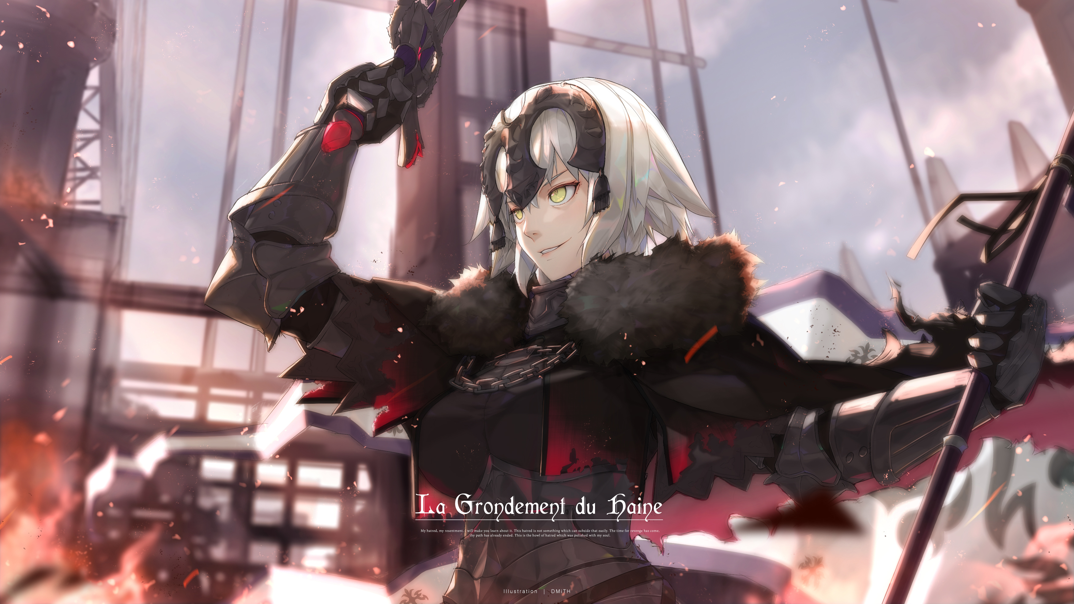 Free download wallpaper Anime, Yellow Eyes, Sword, Short Hair, White Hair, Woman Warrior, Fate/grand Order, Jeanne D'arc Alter, Avenger (Fate/grand Order), Fate Series on your PC desktop
