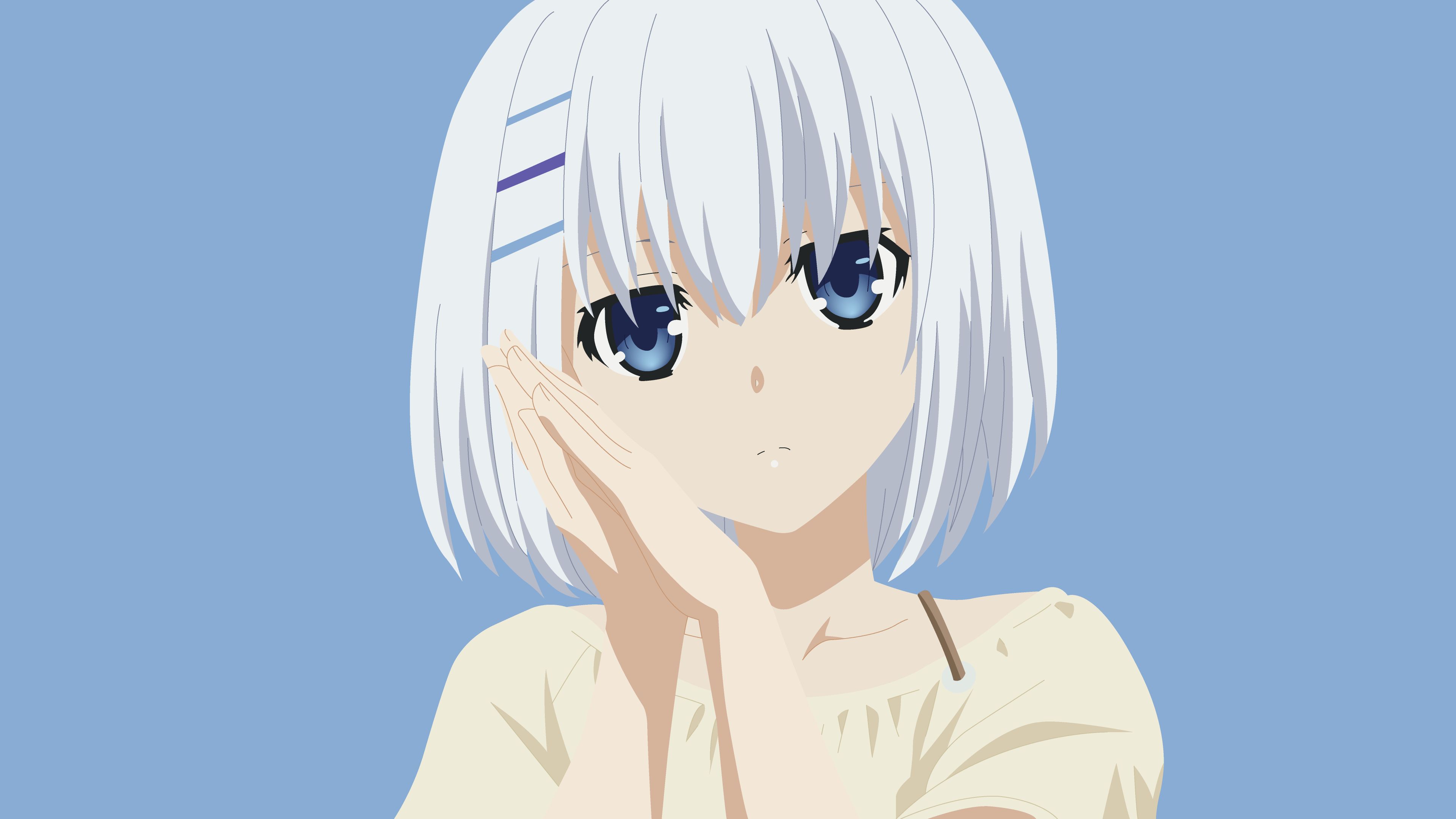 origami tobiichi, anime, date a live, blue eyes, face, short hair, white hair