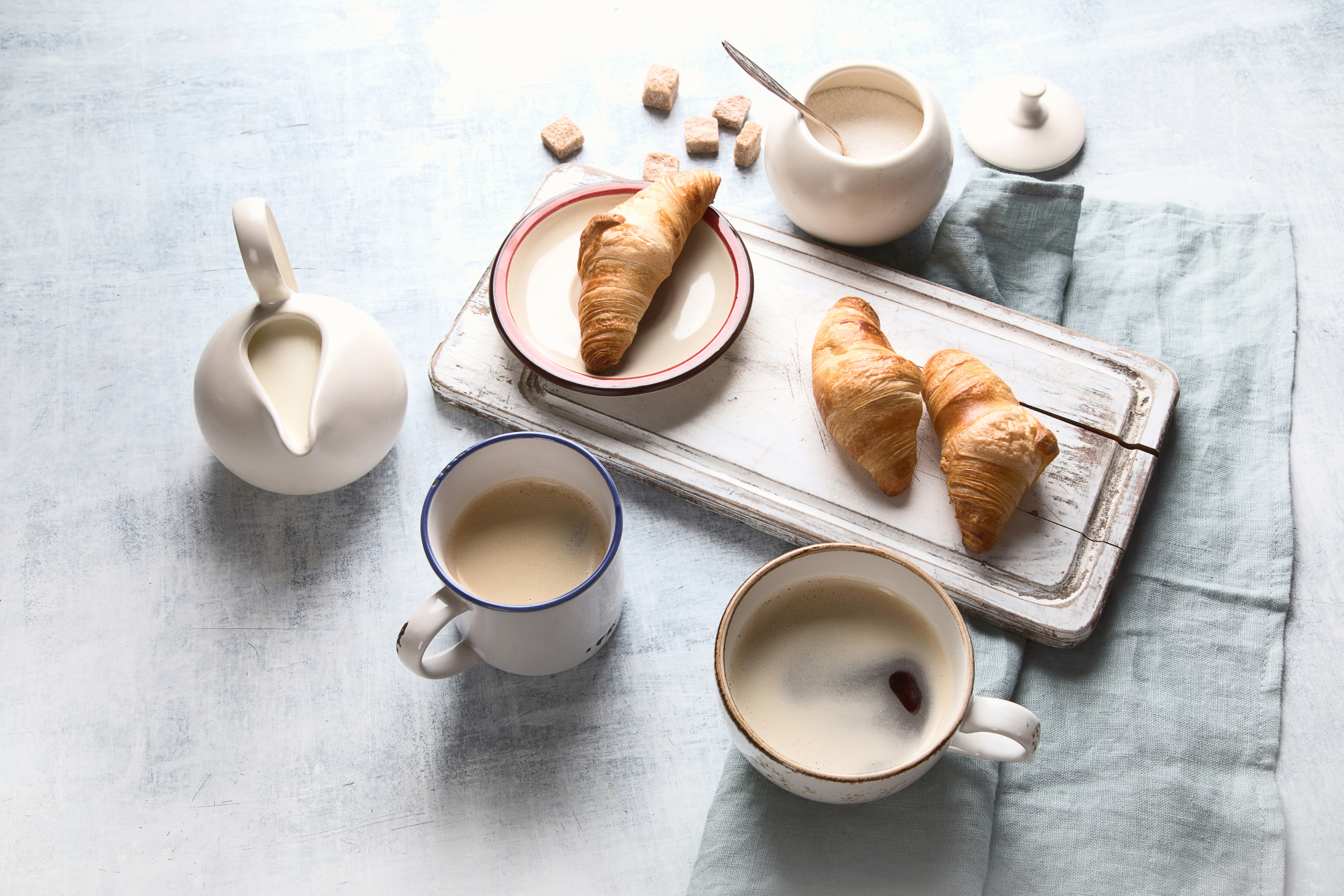 Download mobile wallpaper Food, Coffee, Still Life, Cup, Breakfast, Croissant, Viennoiserie for free.