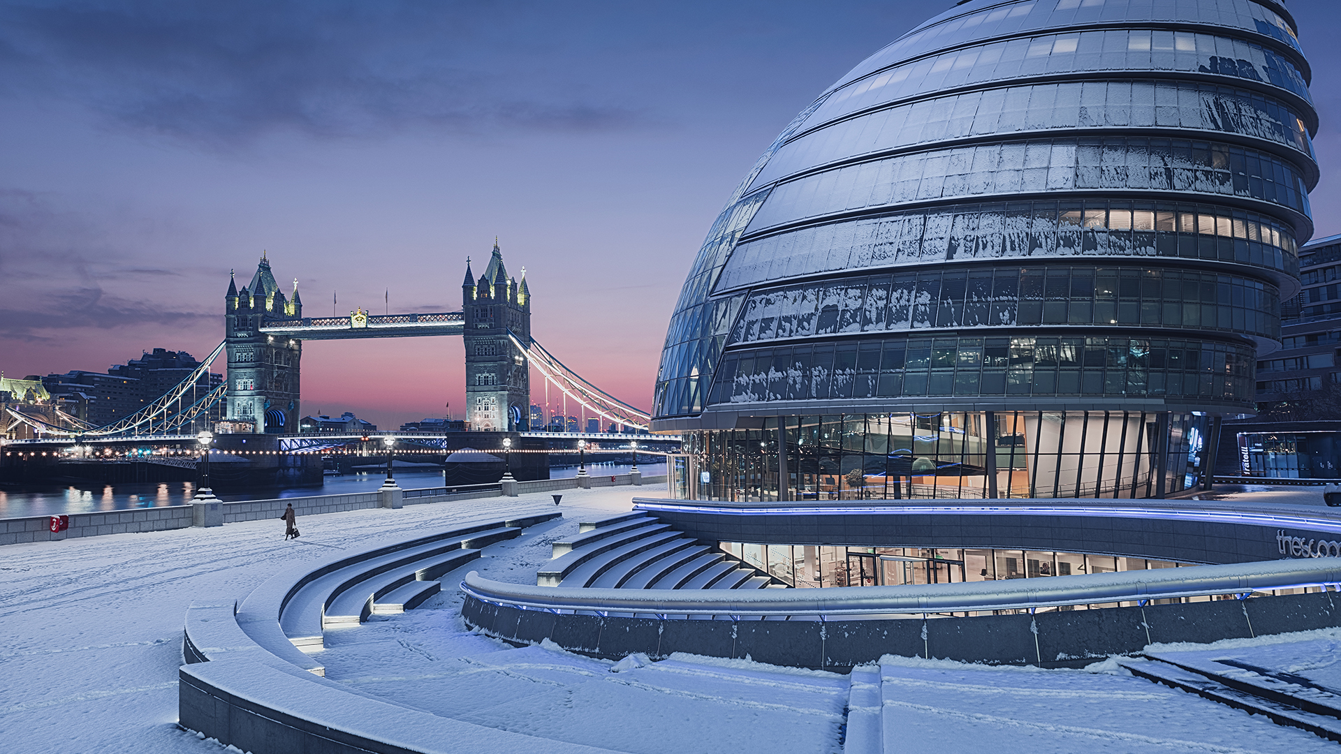 Download mobile wallpaper Cities, Snow, London, Bridge, Tower Bridge, Man Made for free.