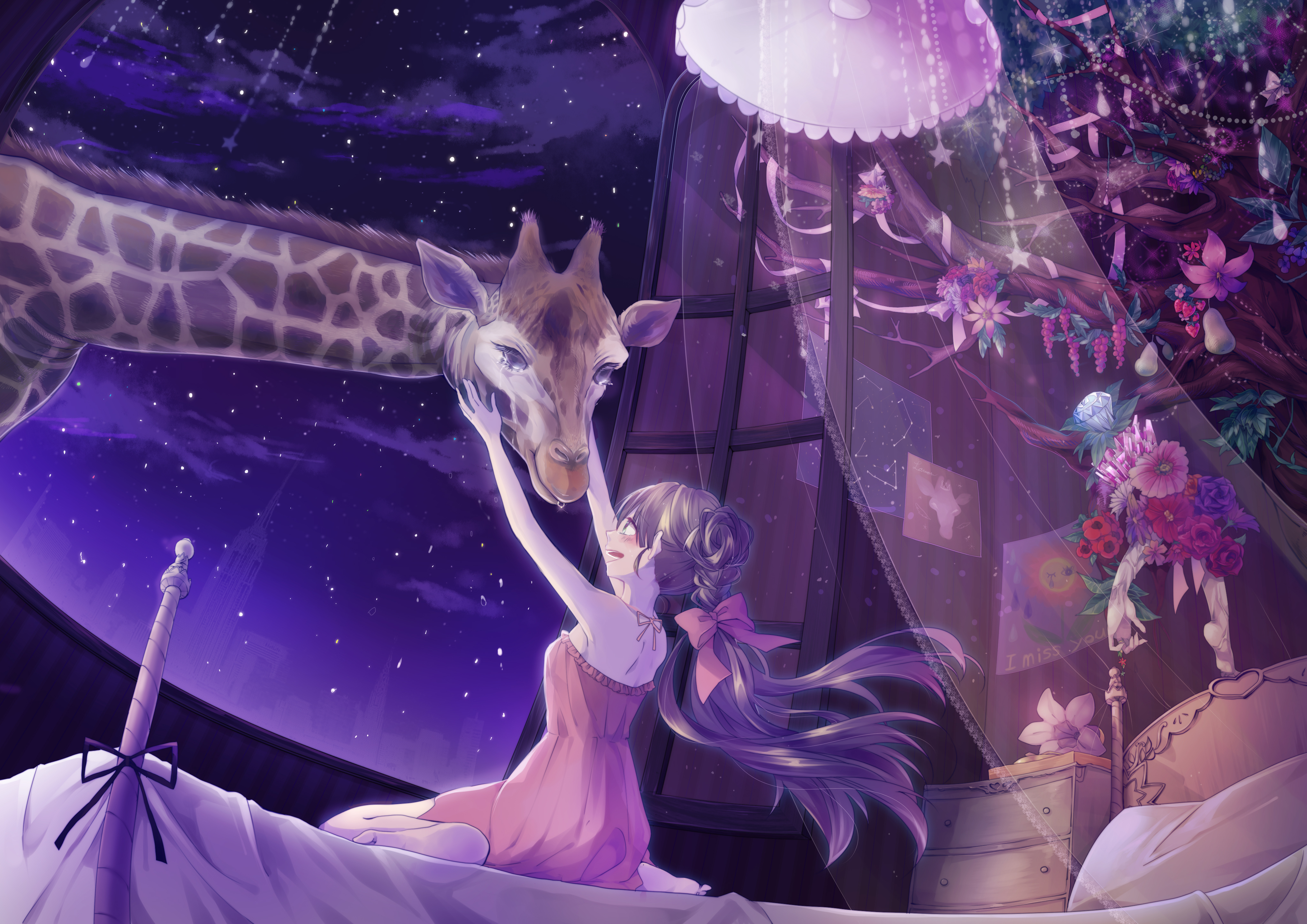 Download mobile wallpaper Anime, Stars, Giraffe, Original for free.