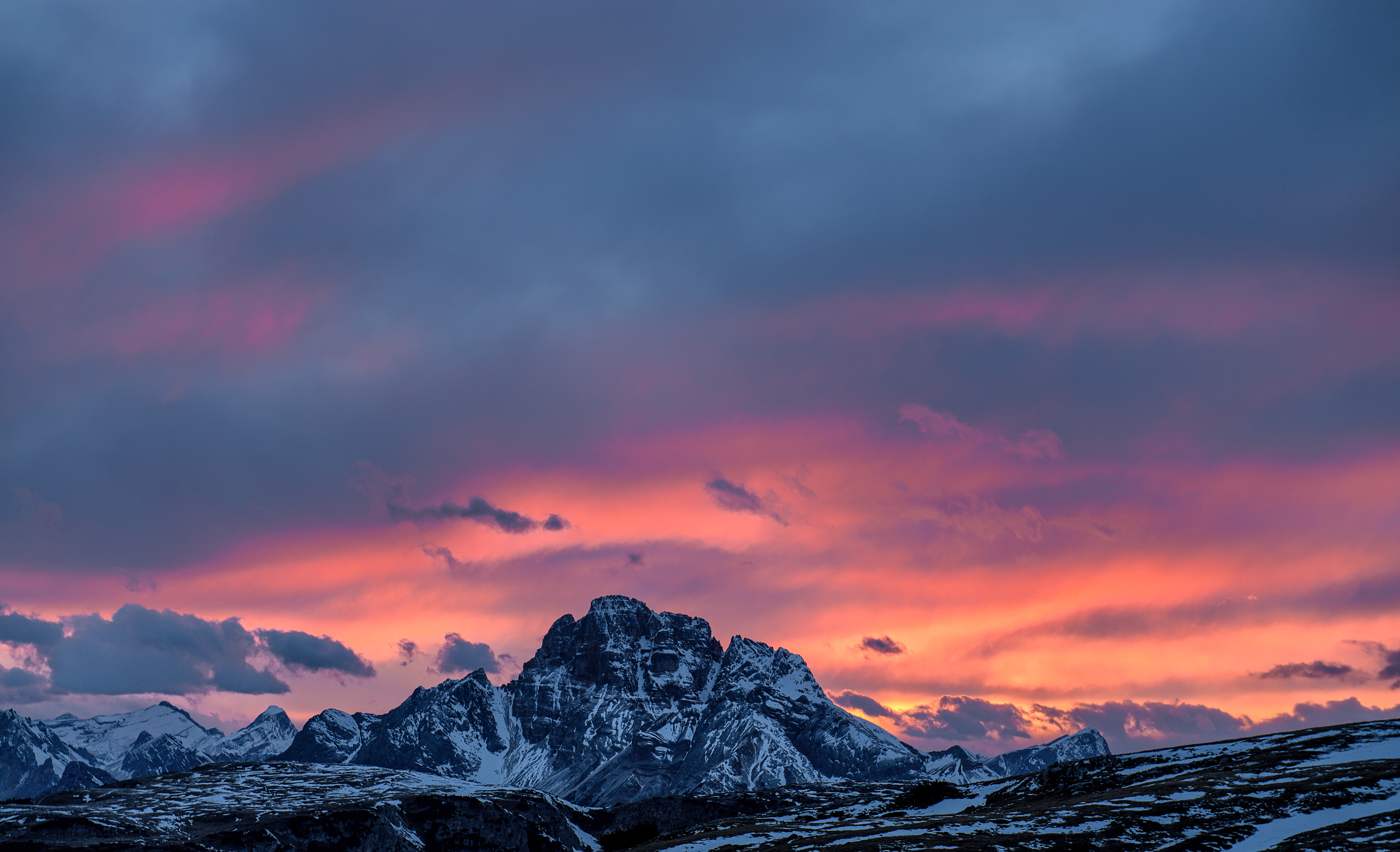 1920x1080 Background italy, nature, sunset, sky, mountains, clouds, vertex, tops, snow covered, snowbound