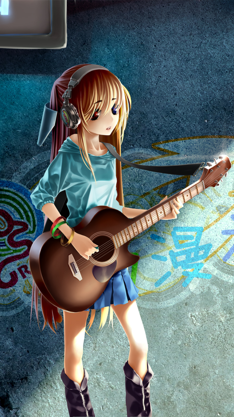 Handy-Wallpaper Kopfhörer, Gitarre, Animes, Emo kostenlos herunterladen.