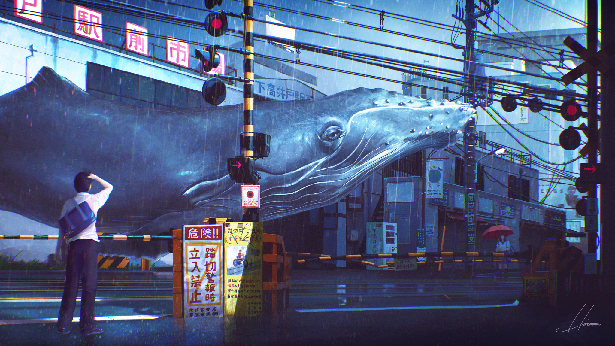 Free download wallpaper Anime, City, Whale on your PC desktop