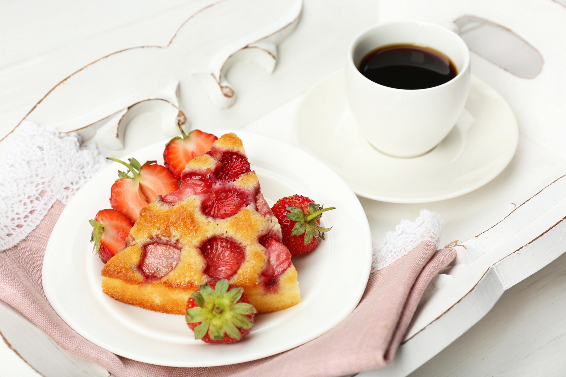 Free download wallpaper Food, Strawberry, Dessert, Coffee, Pie, Pastry on your PC desktop