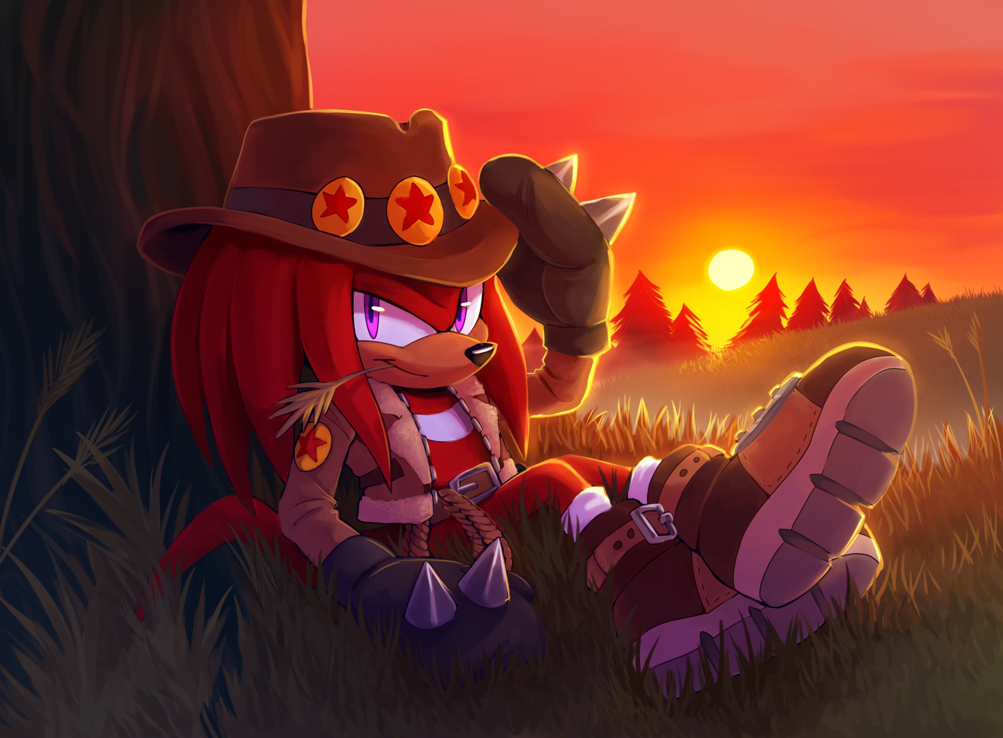 Download mobile wallpaper Sunset, Smile, Boots, Hat, Video Game, Purple Eyes, Knuckles The Echidna, Sonic Dash for free.