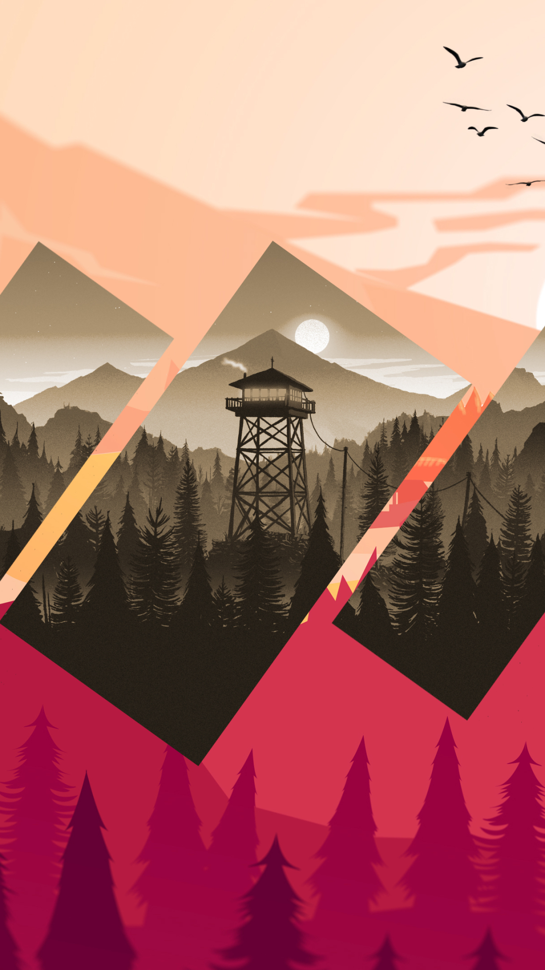 video game, firewatch, polyscape, rectangle, mountain