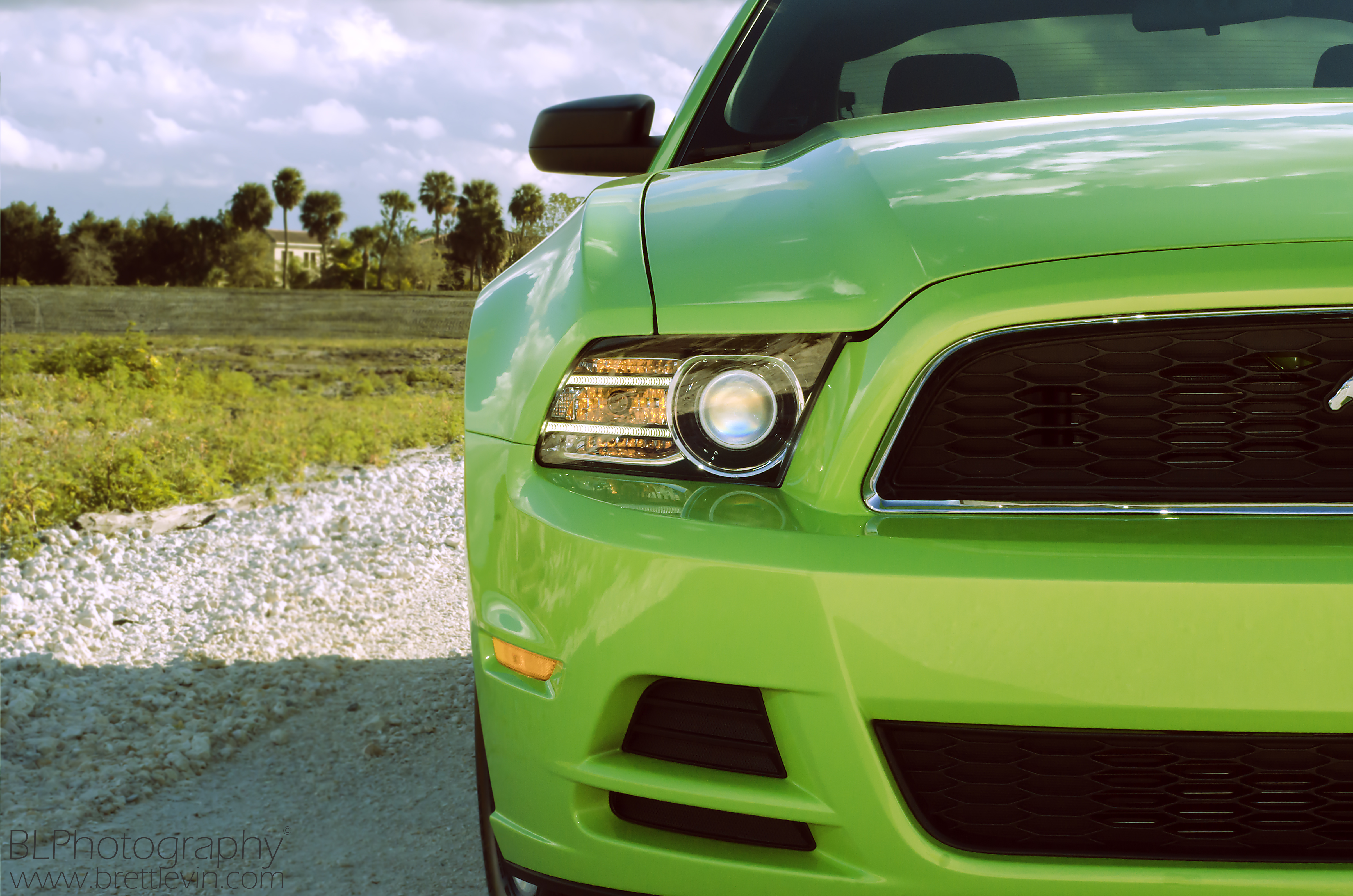 sports car, ford mustang, headlight, green, sports, cars, front view HD wallpaper