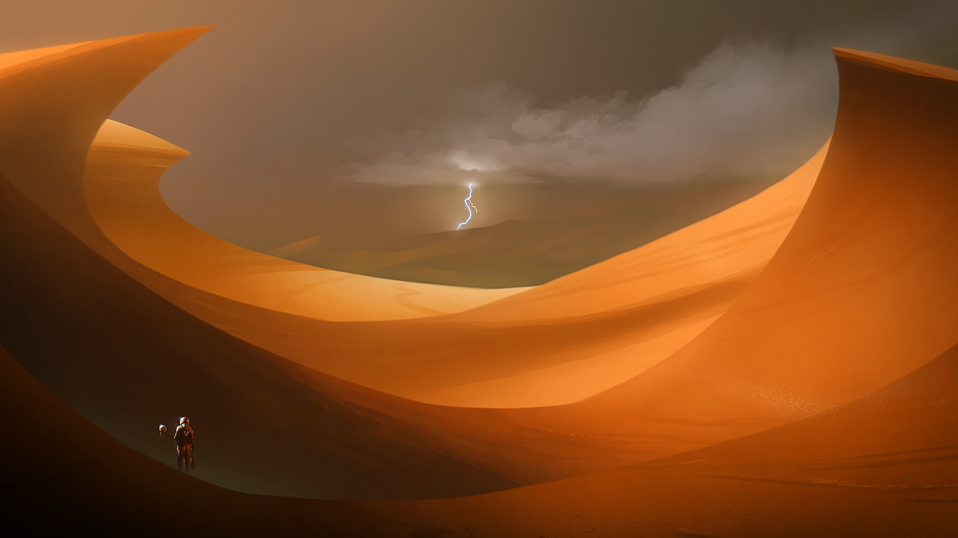 Download mobile wallpaper Lightning, Desert, Sci Fi, Dune, Astronaut for free.