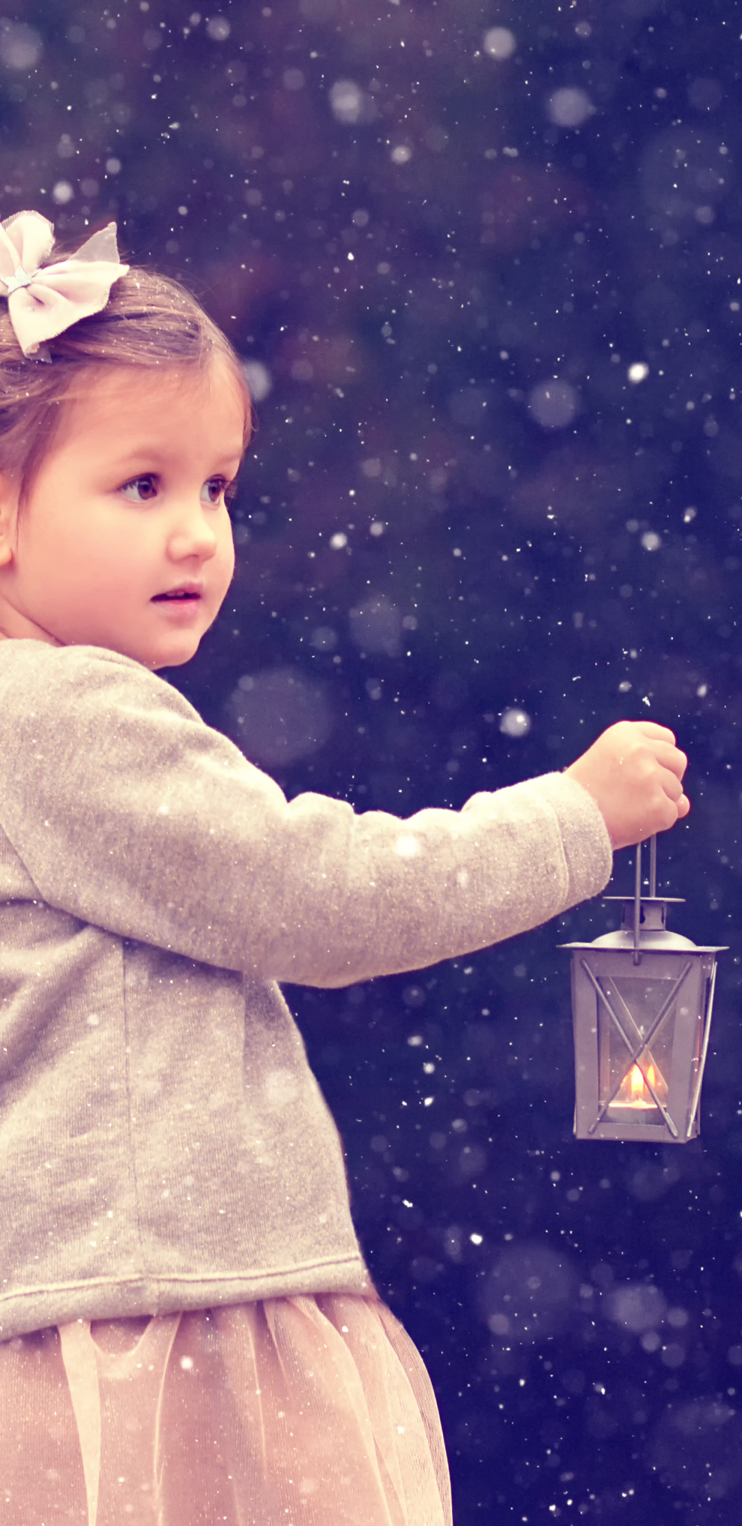 Download mobile wallpaper Snow, Lantern, Child, Cute, Photography for free.