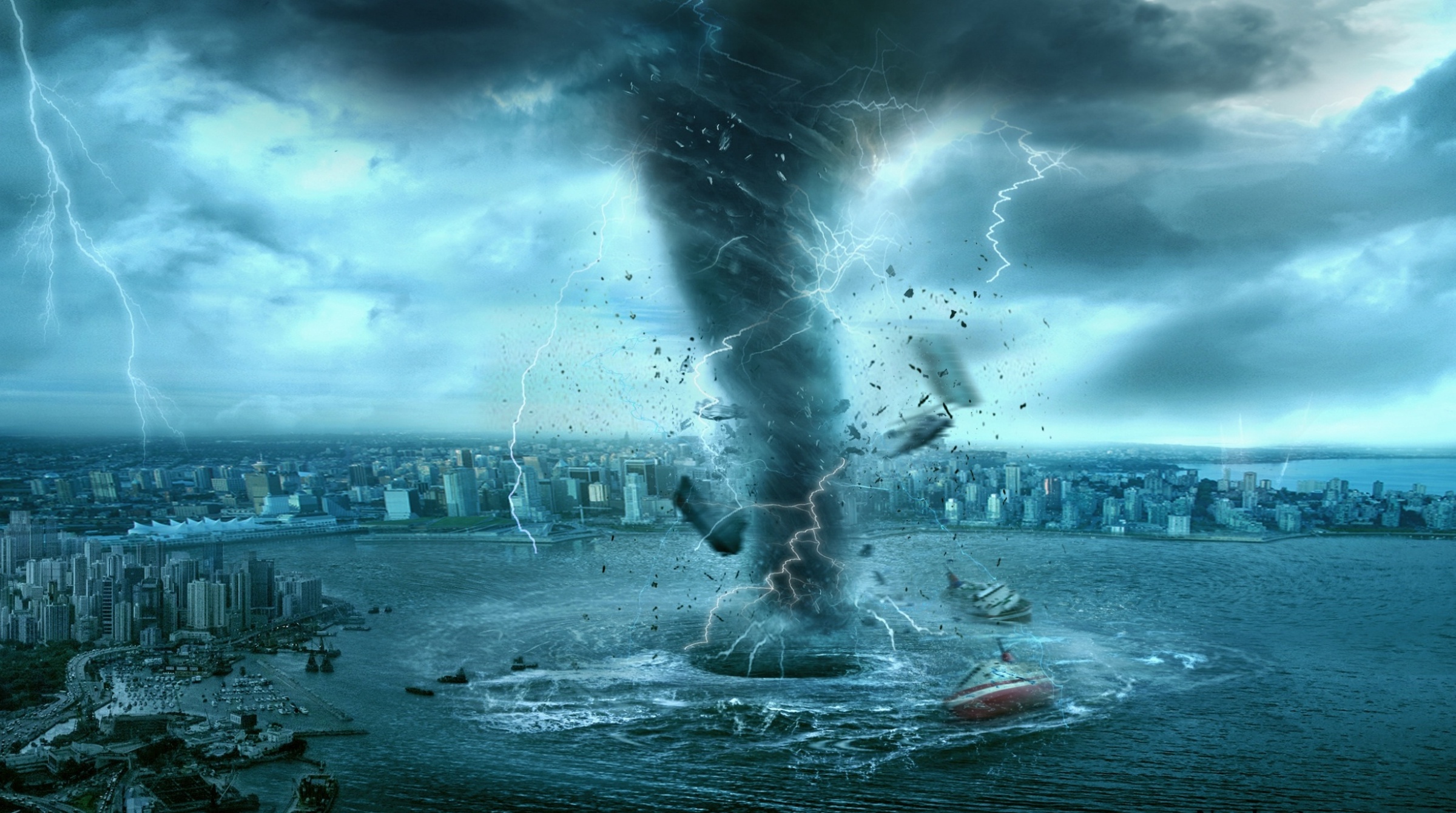 663736 скачать картинку торнадо, научная фантастика, апокалиптический, город, молния - обои и заставки бесплатно