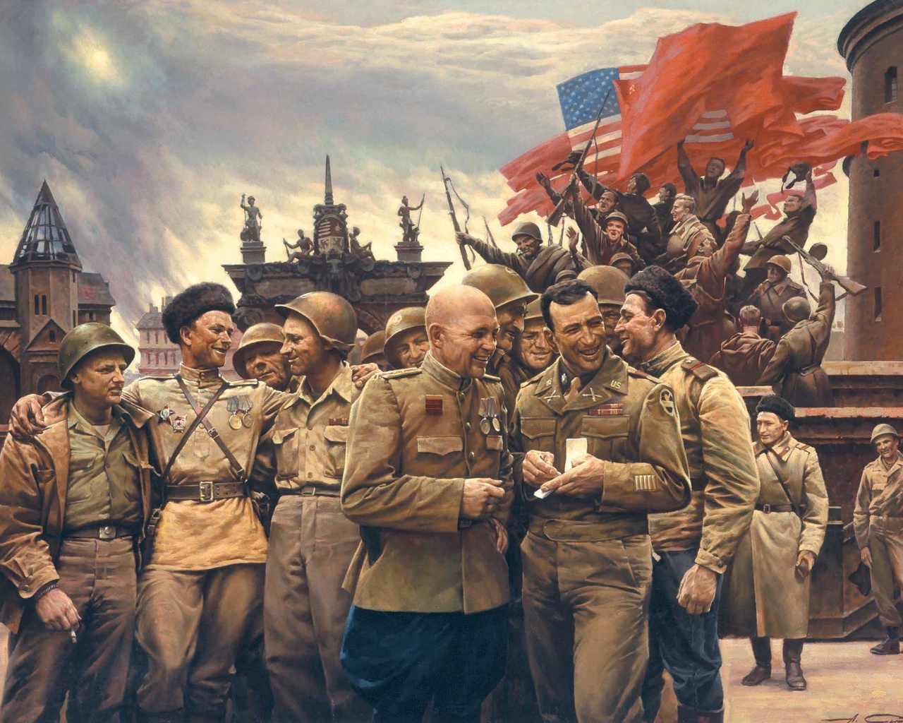1495462画像をダウンロード軍隊, 第二次世界大戦, アメリカ合衆国, ソビエト連邦, 勝利-壁紙とスクリーンセーバーを無料で