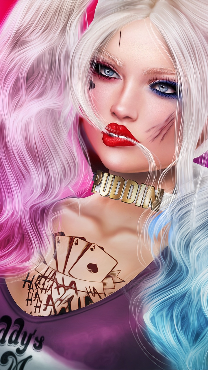 Download mobile wallpaper Blue Eyes, Comics, Harley Quinn, White Hair, Twintails, Lipstick for free.