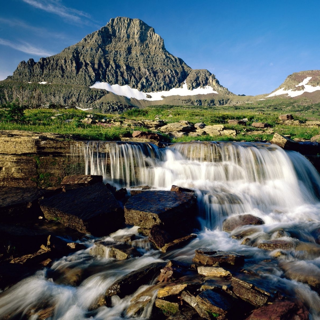 Download mobile wallpaper Waterfalls, Waterfall, Earth, Montana, Glacier National Park for free.