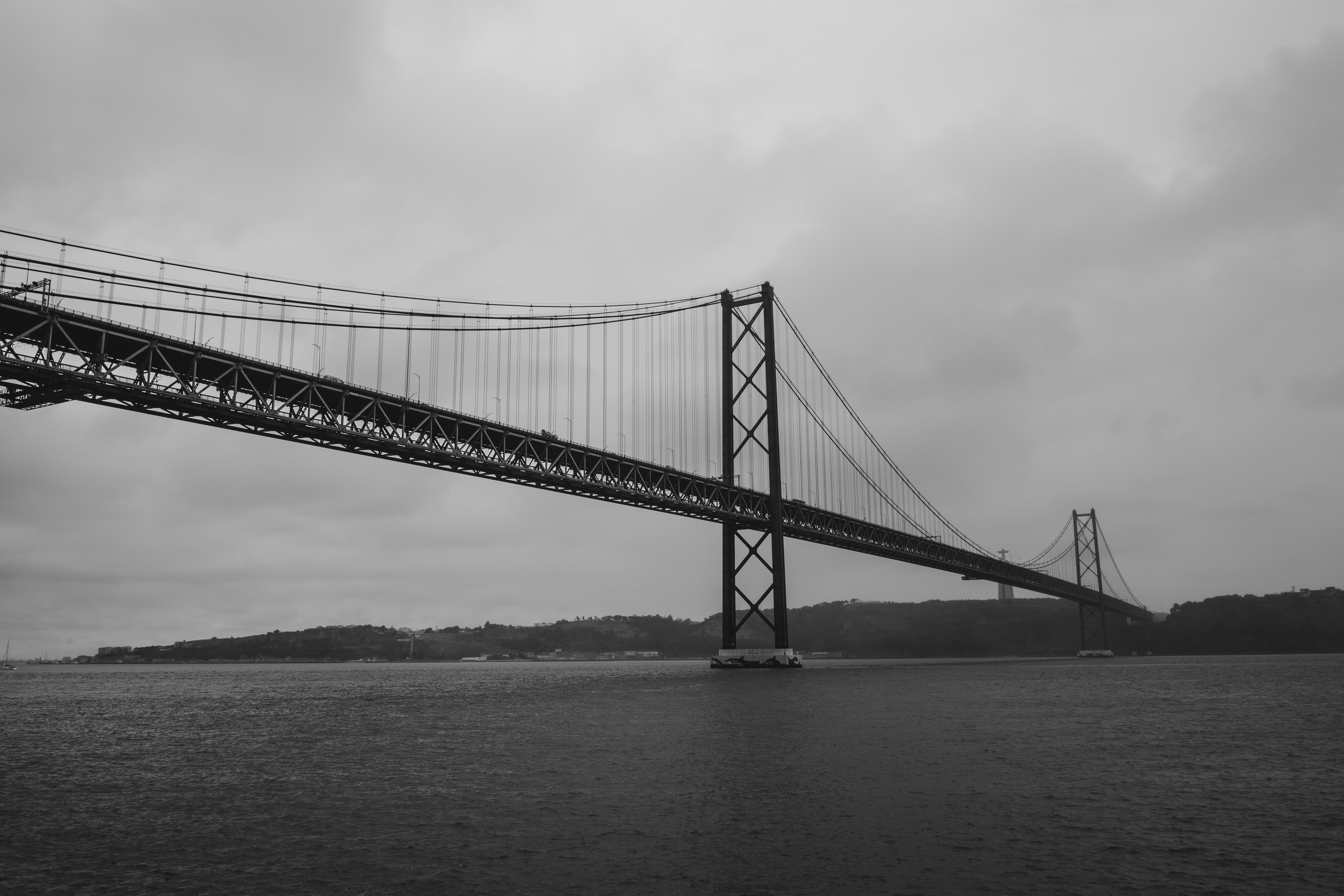 man made, 25 de abril bridge, black & white, bridge, portugal, suspension bridge, bridges