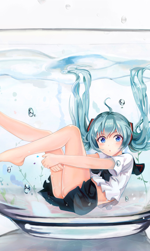 Descarga gratuita de fondo de pantalla para móvil de Agua, Vocaloid, Ojos Azules, Falda, Animado, Pelo Azul, Hatsune Miku, Colas Gemelas.