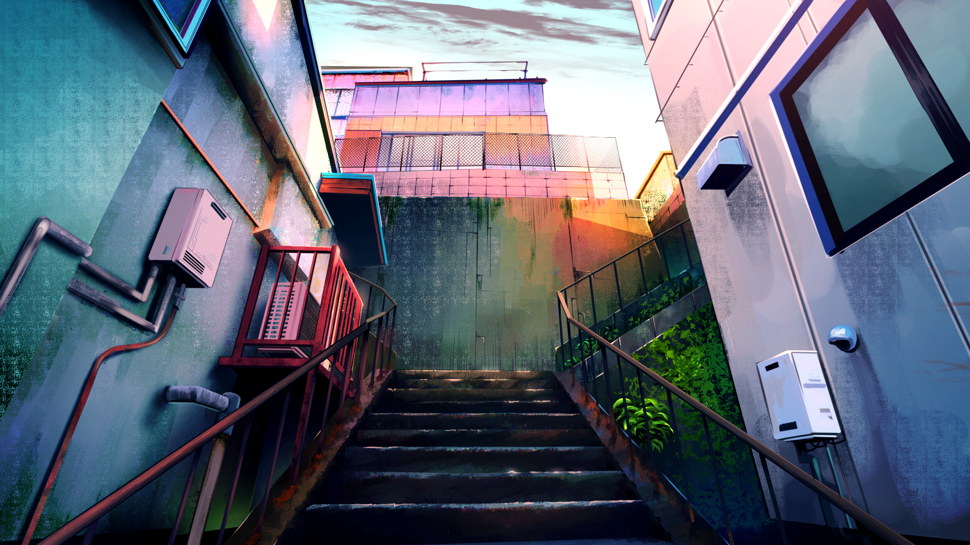 Free download wallpaper Anime, Building, Stairs on your PC desktop