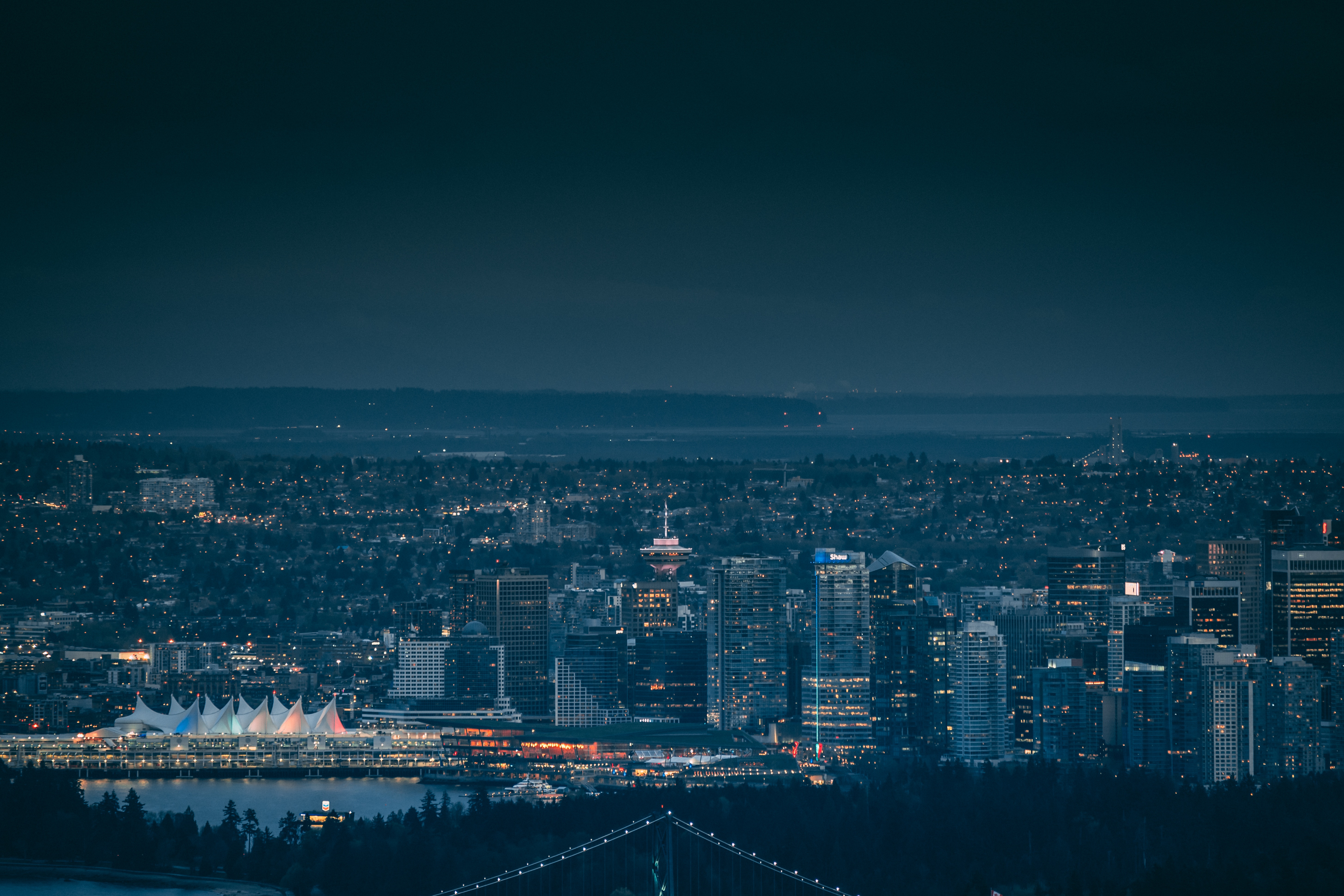 vancouver, cityscape, canada, cities, megalopolis, night, city lights, darkness, megapolis, urban landscape HD wallpaper