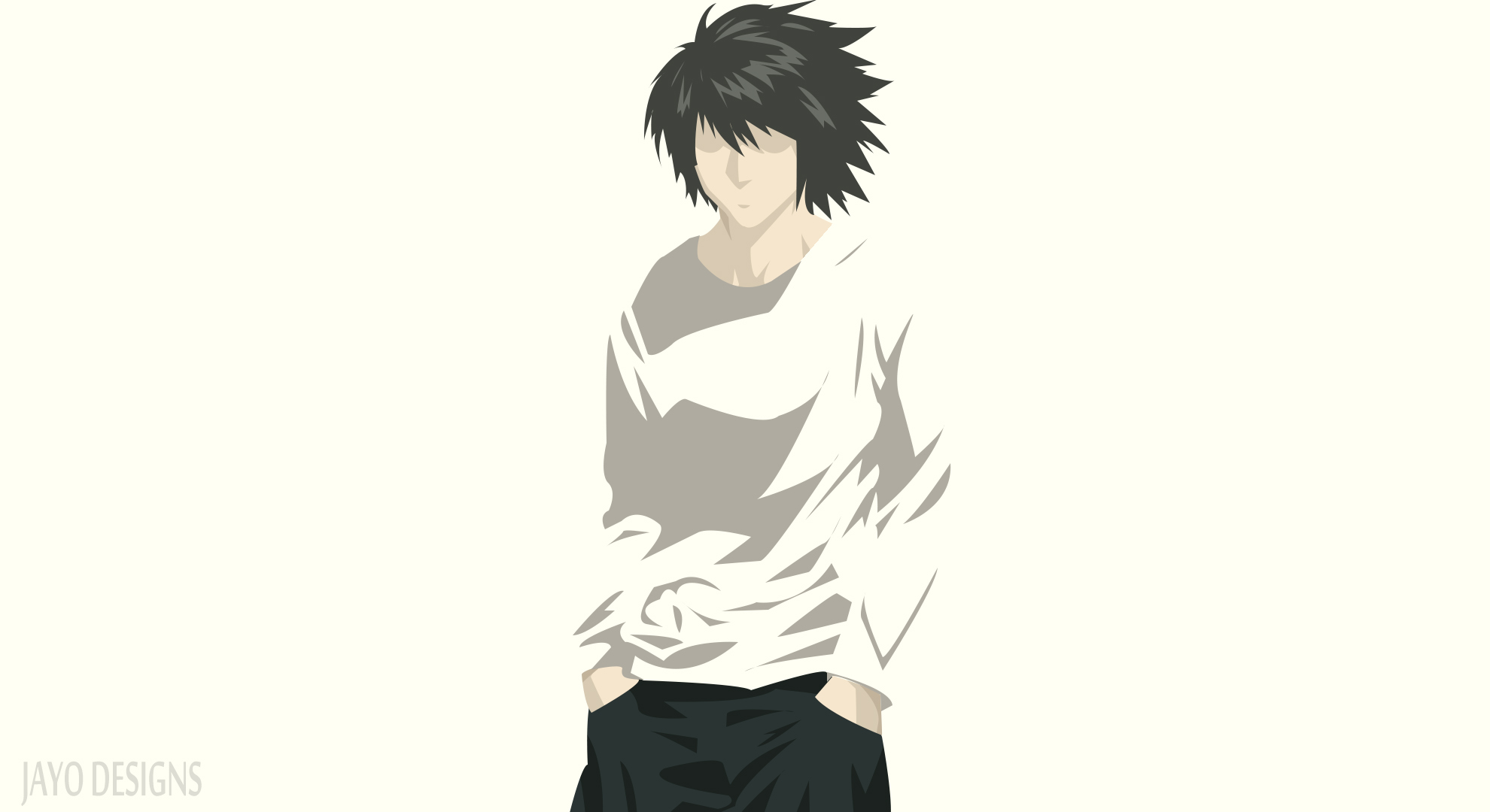 Laden Sie das Death Note, Minimalistisch, Animes, Schwarzes Haar, L (Todesnotiz)-Bild kostenlos auf Ihren PC-Desktop herunter