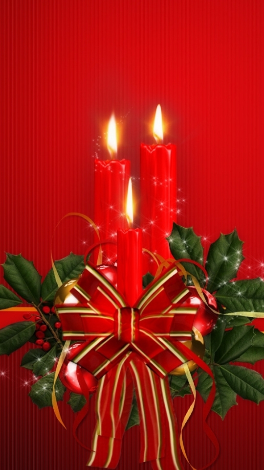 Download mobile wallpaper Christmas, Holiday, Candle, Ribbon for free.