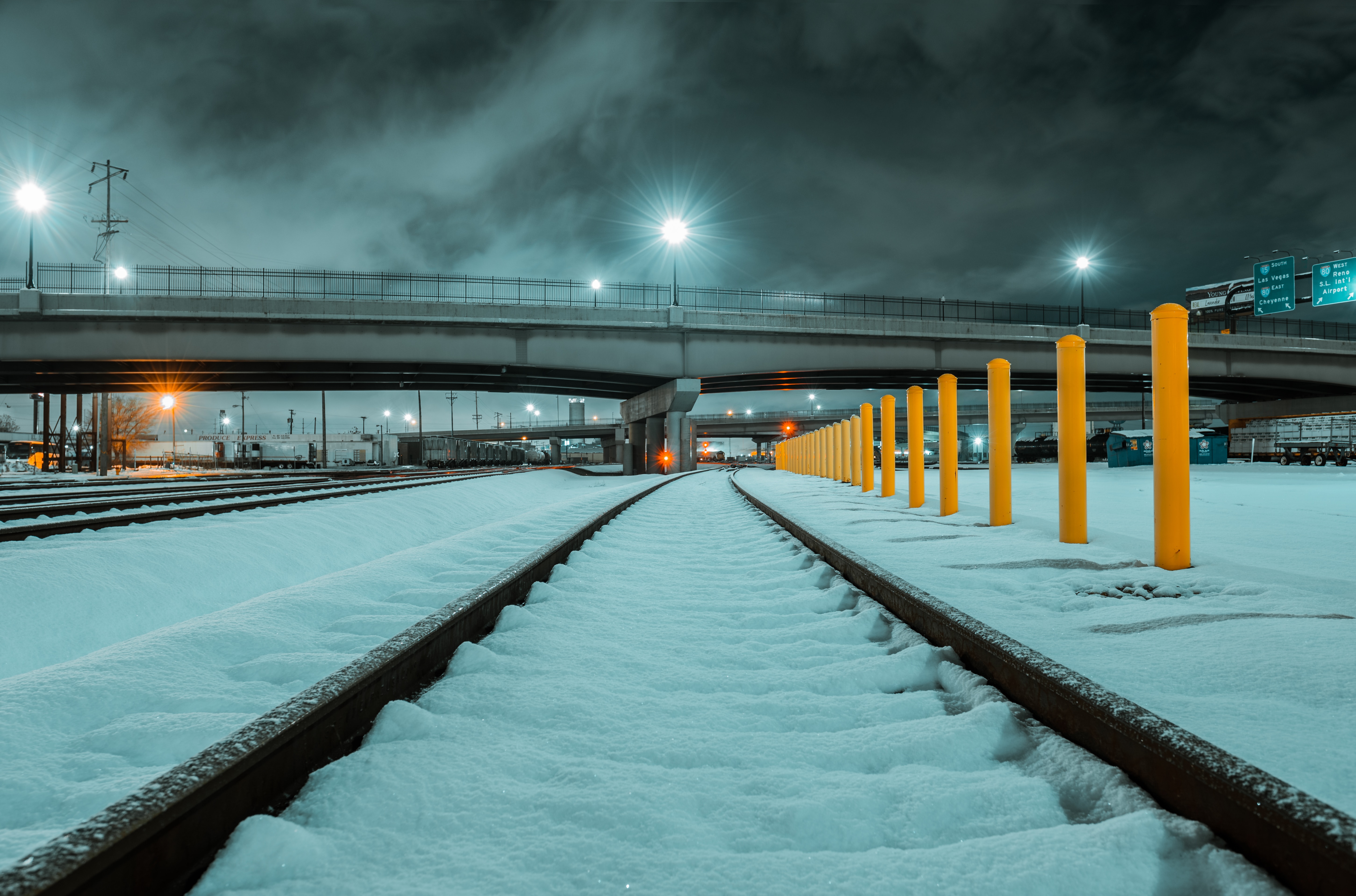snow, railway, winter, miscellanea, miscellaneous, bridge, rails