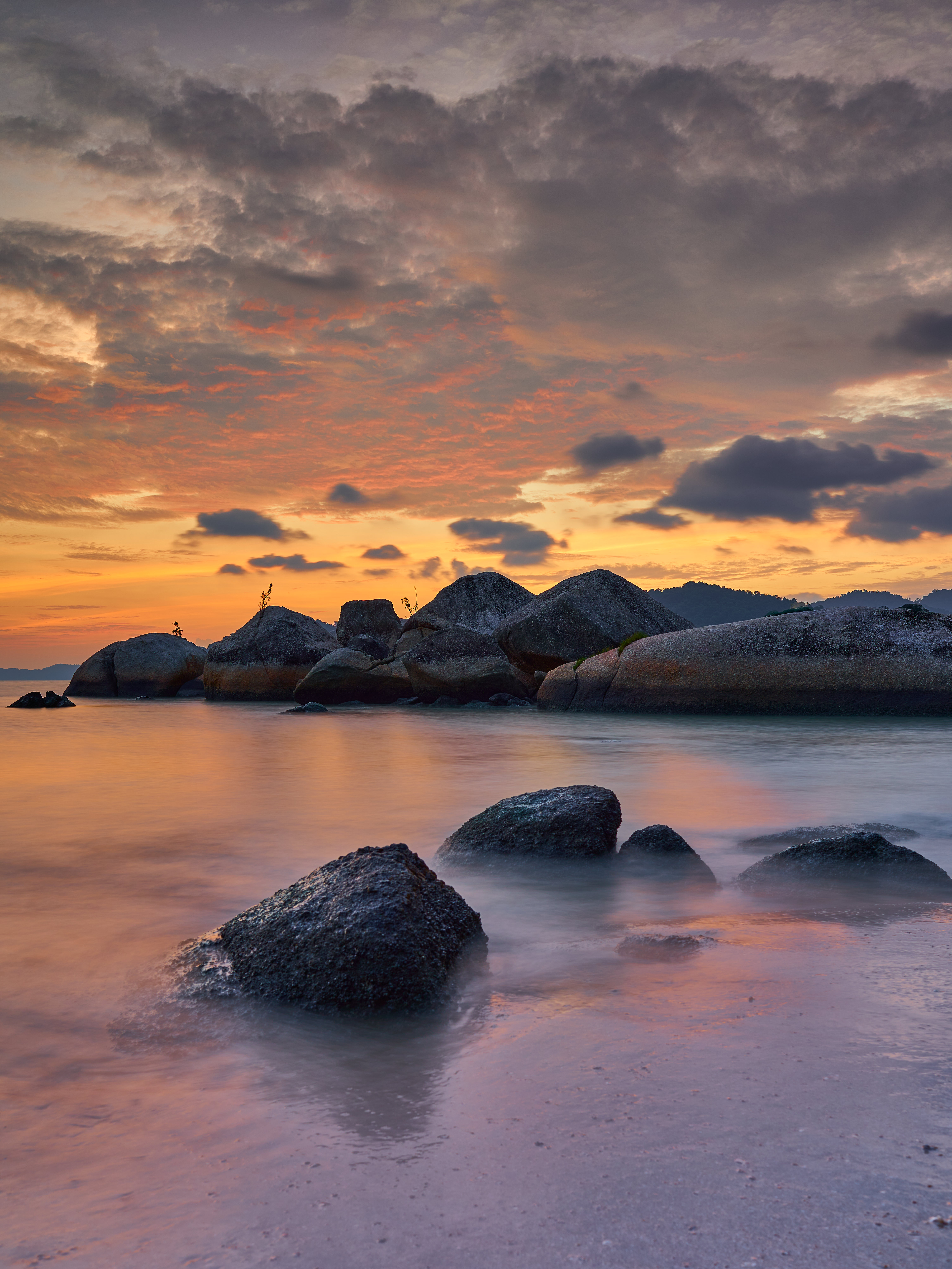 Free download wallpaper Sunset, Stones, Sky, Coast, Nature, Sea on your PC desktop