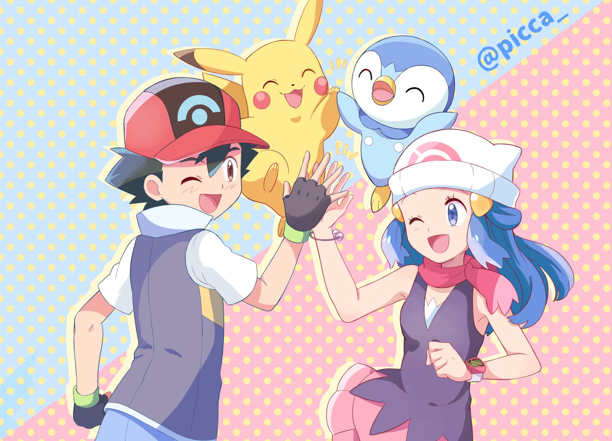 Download mobile wallpaper Anime, Pokémon, Pikachu, Piplup (Pokémon), Dawn (Pokémon), Ash Ketchum for free.