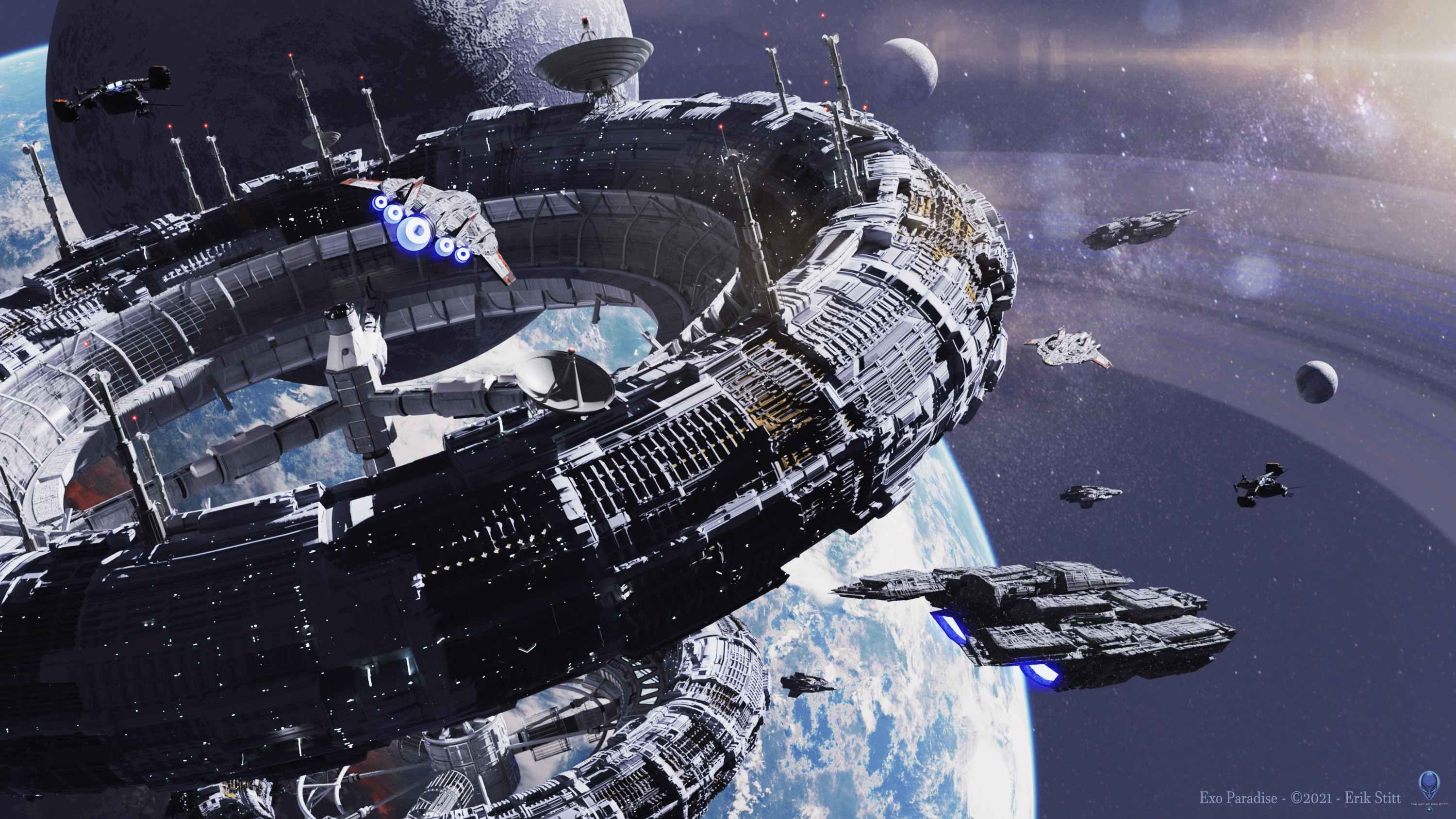 Скачать обои бесплатно Космическая Станция, Научная Фантастика картинка на рабочий стол ПК