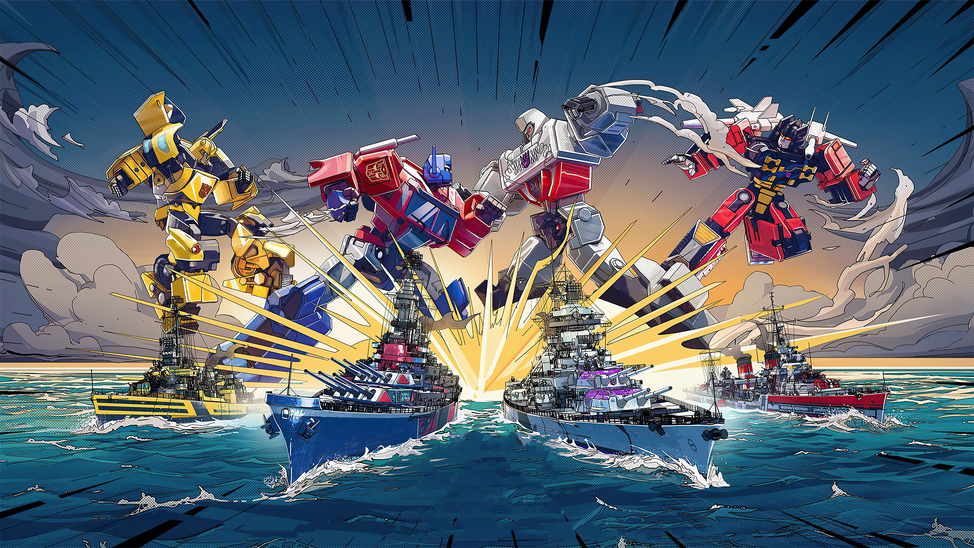 Handy-Wallpaper Transformer, Computerspiele, Kriegsschiff, Optimus Prime, Hummel (Transformatoren), World Of Warships, Kriegsschiffe kostenlos herunterladen.