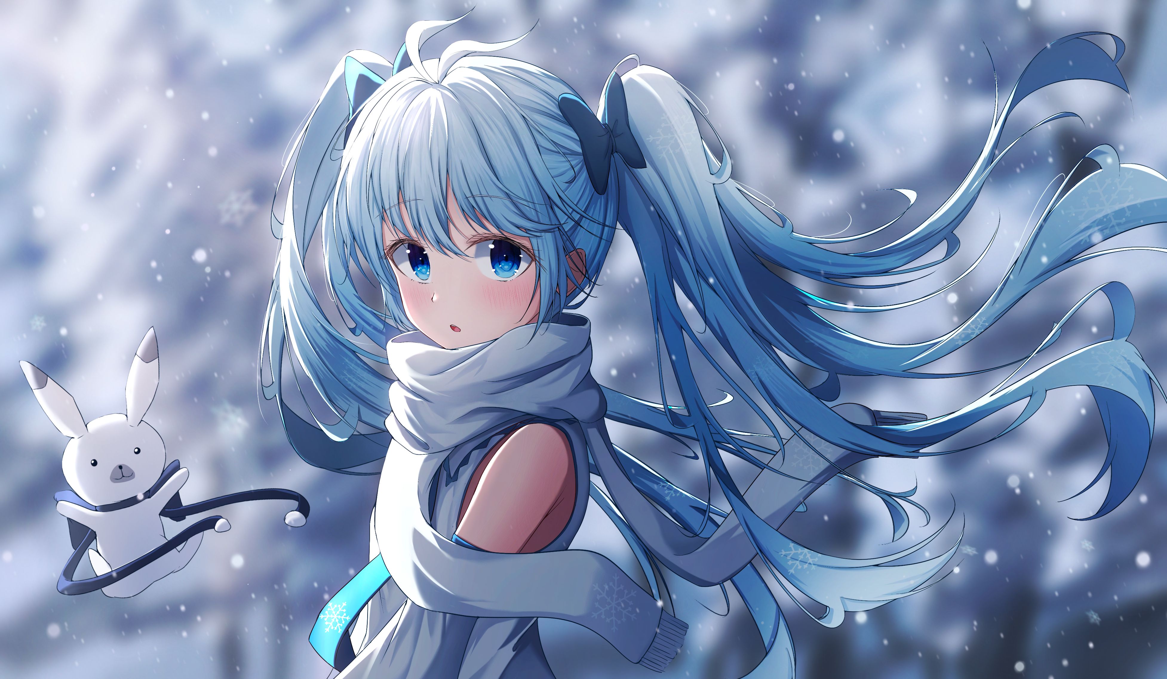 Descarga gratis la imagen Nieve, Vocaloid, Ojos Azules, Animado, Hatsune Miku en el escritorio de tu PC