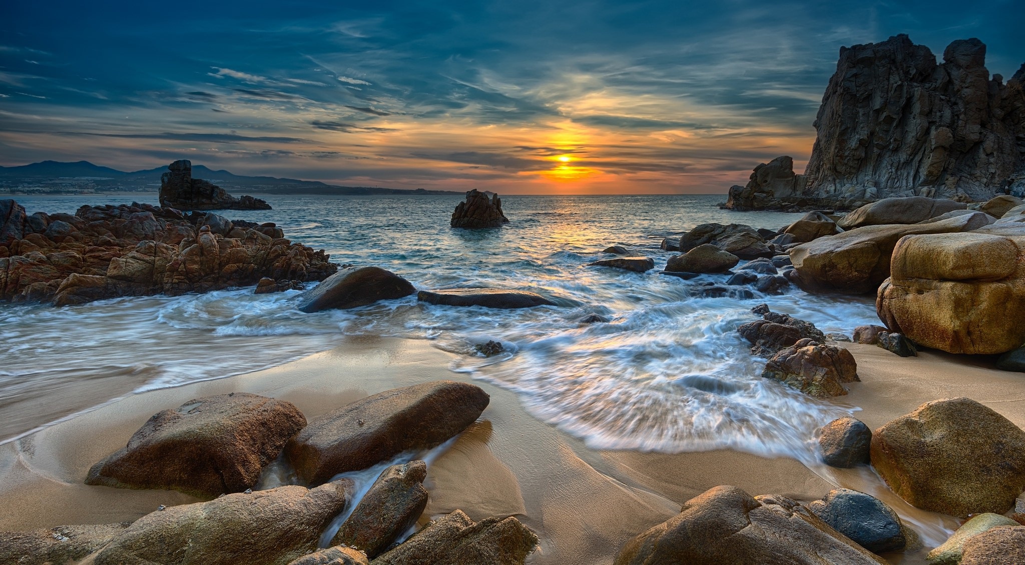 Descarga gratuita de fondo de pantalla para móvil de Naturaleza, Horizonte, Costa, Océano, Atardecer, Tierra/naturaleza.