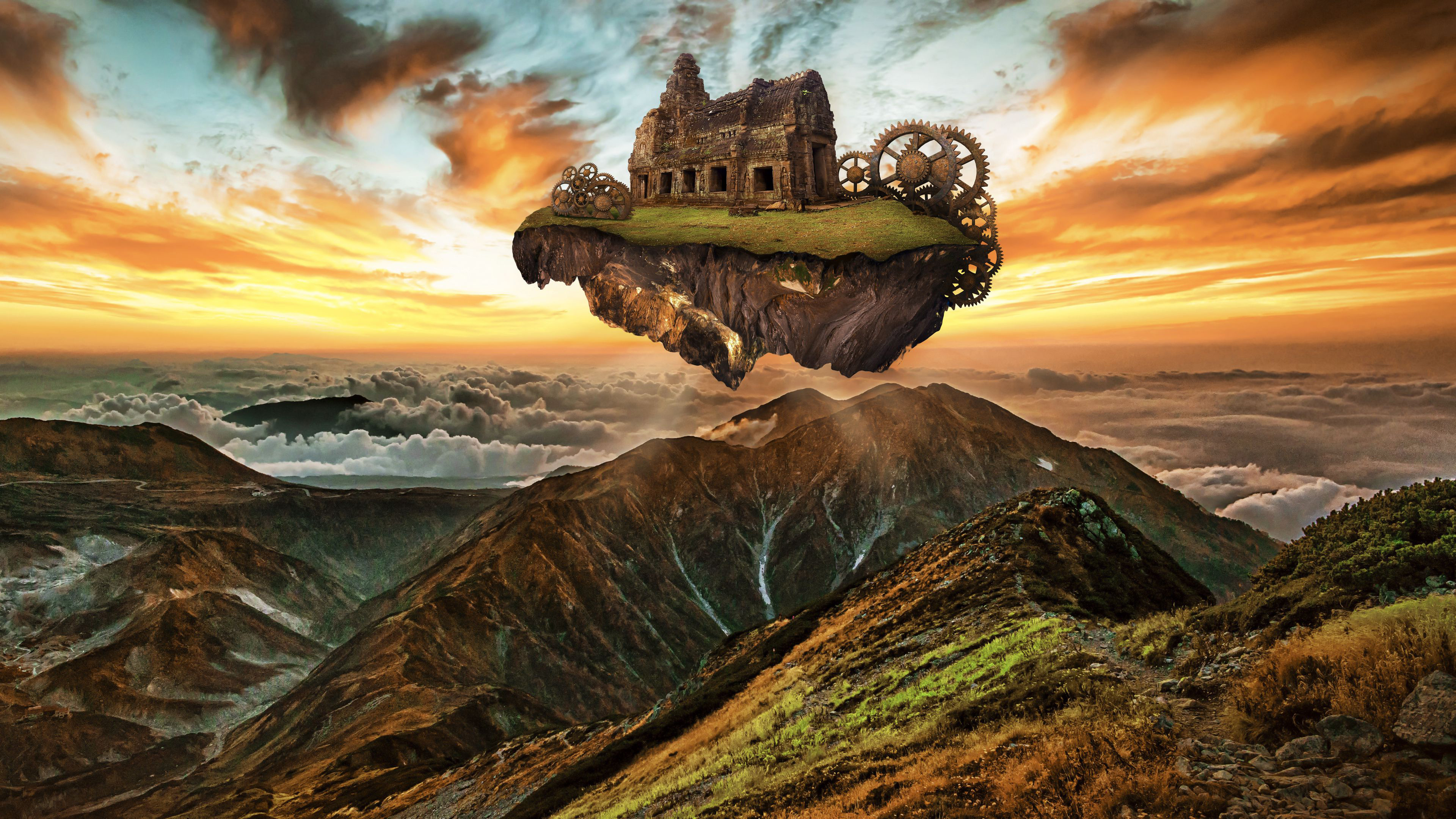 Free download wallpaper Fantasy, Castles, Mountain, Castle, Floating Island on your PC desktop