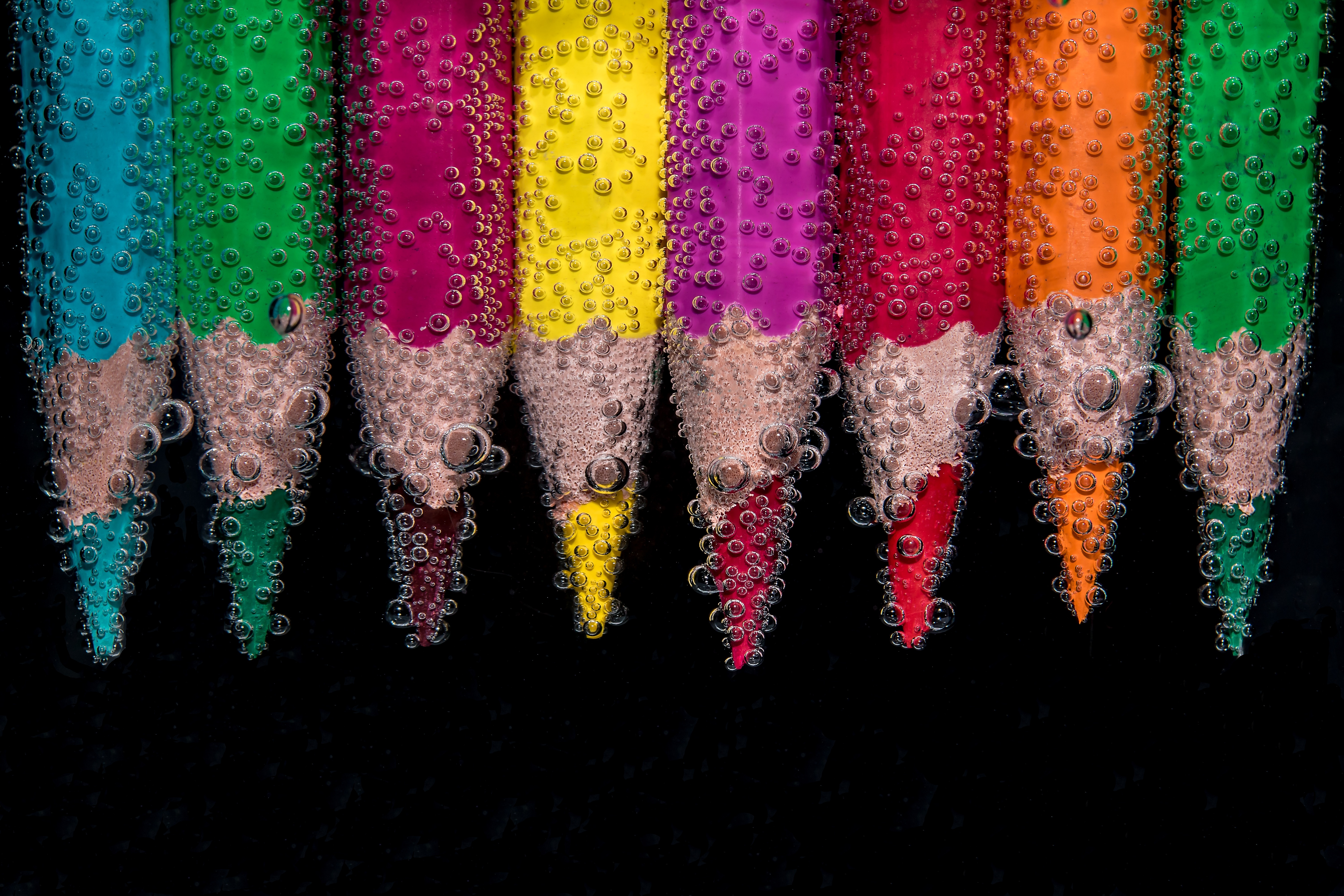 bubbles, macro, close up, colored pencils, colour pencils