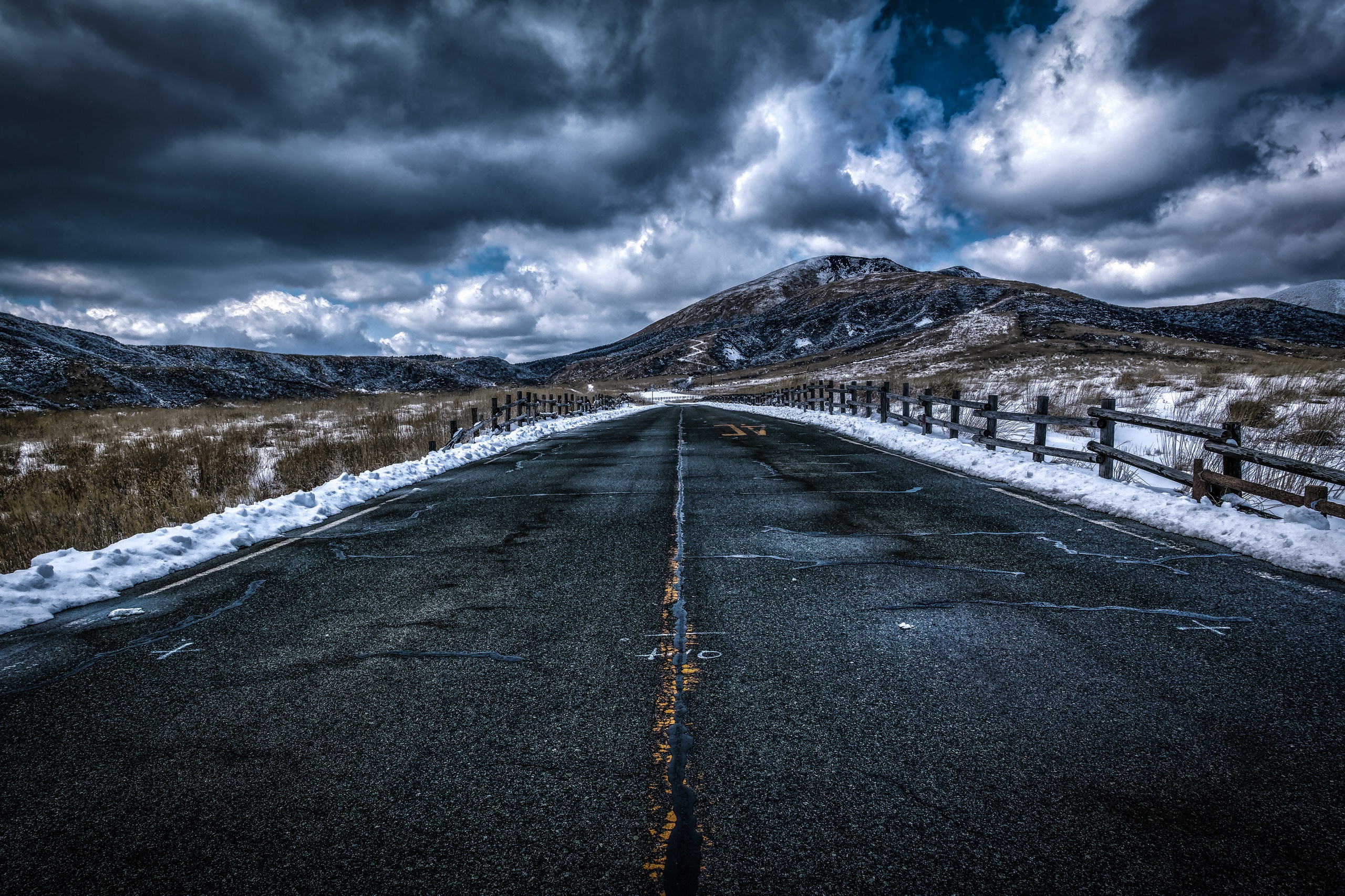 Free download wallpaper Landscape, Winter, Nature, Road, Cloud, Man Made on your PC desktop