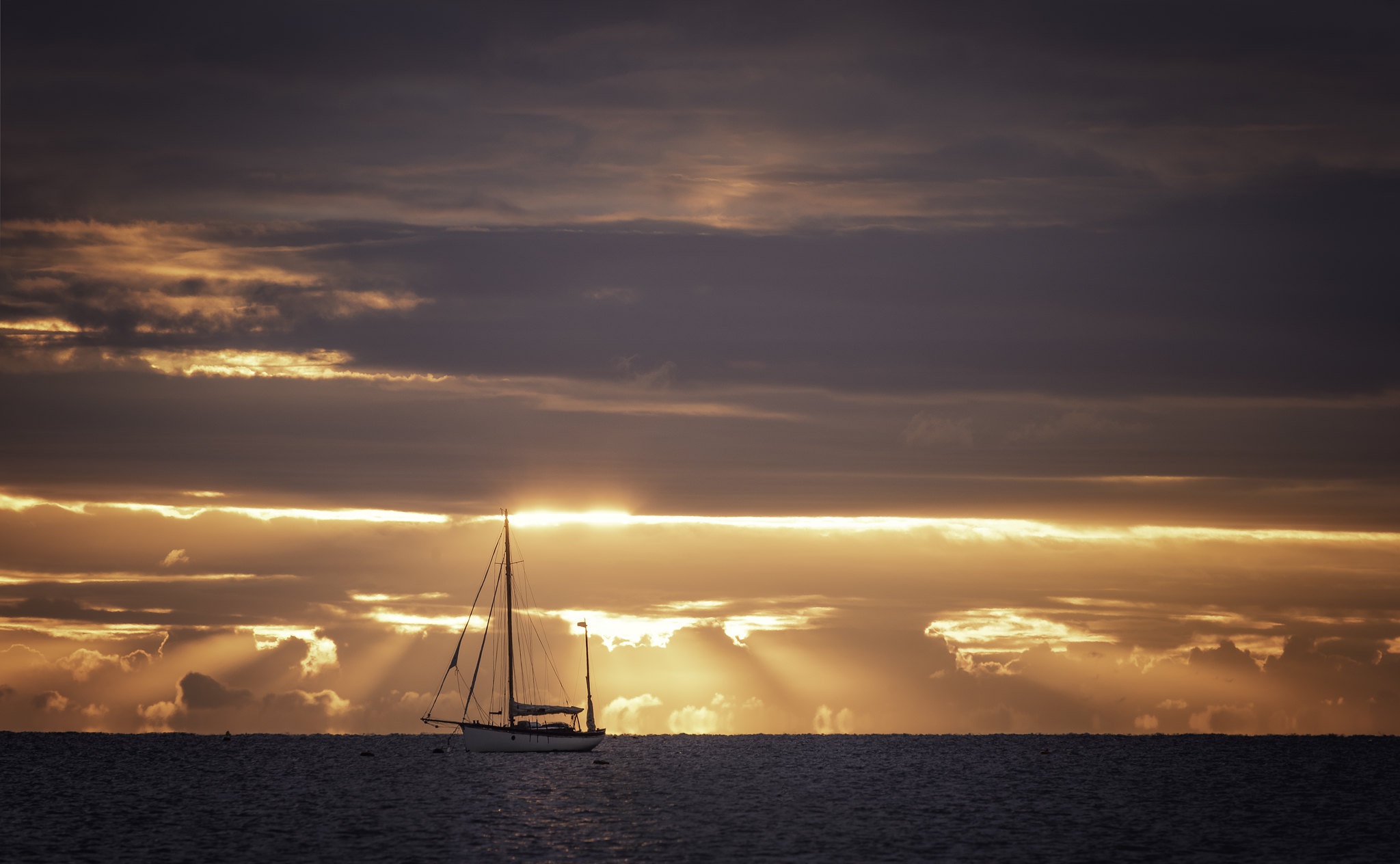 Free download wallpaper Sunset, Sea, Ship, Vehicles on your PC desktop
