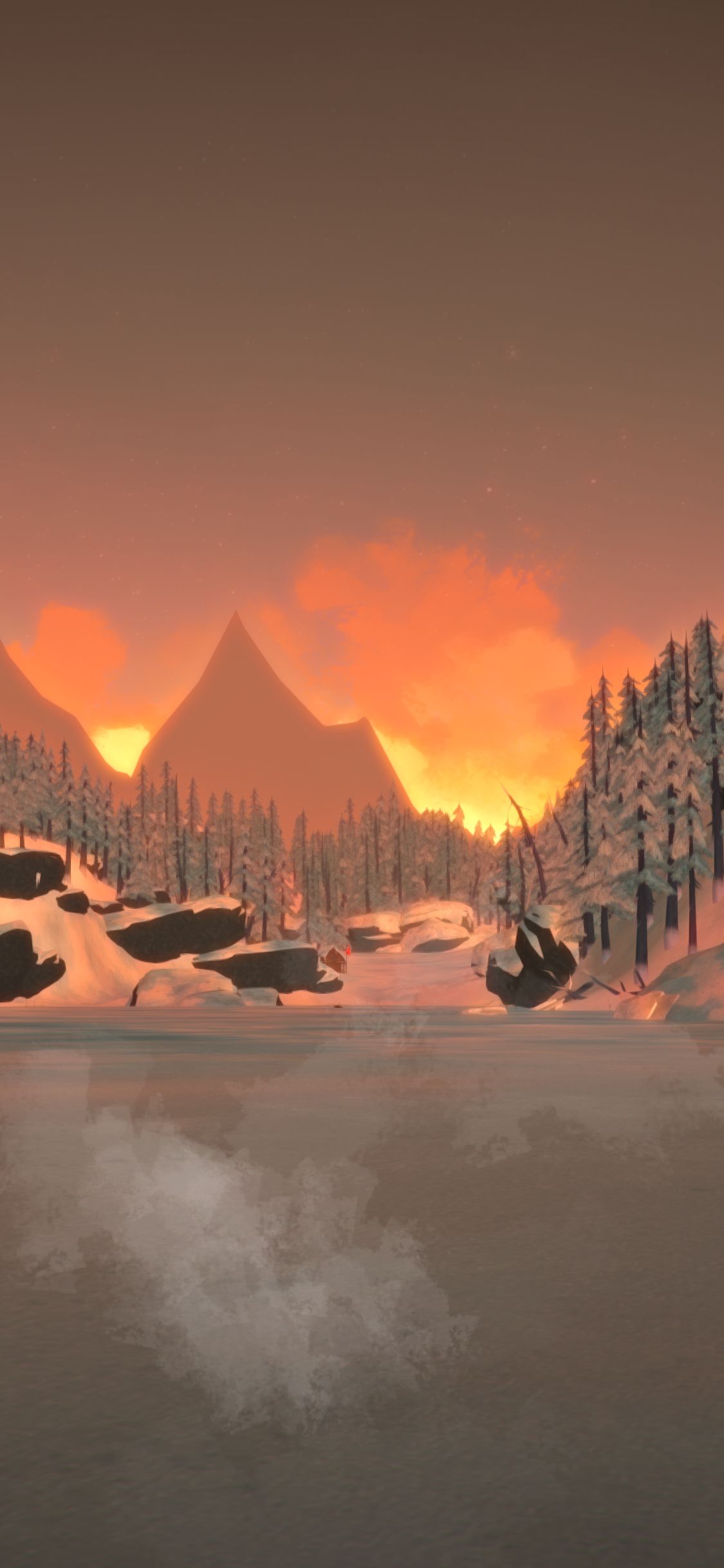 the long dark, video game, sunset, mountain, lake