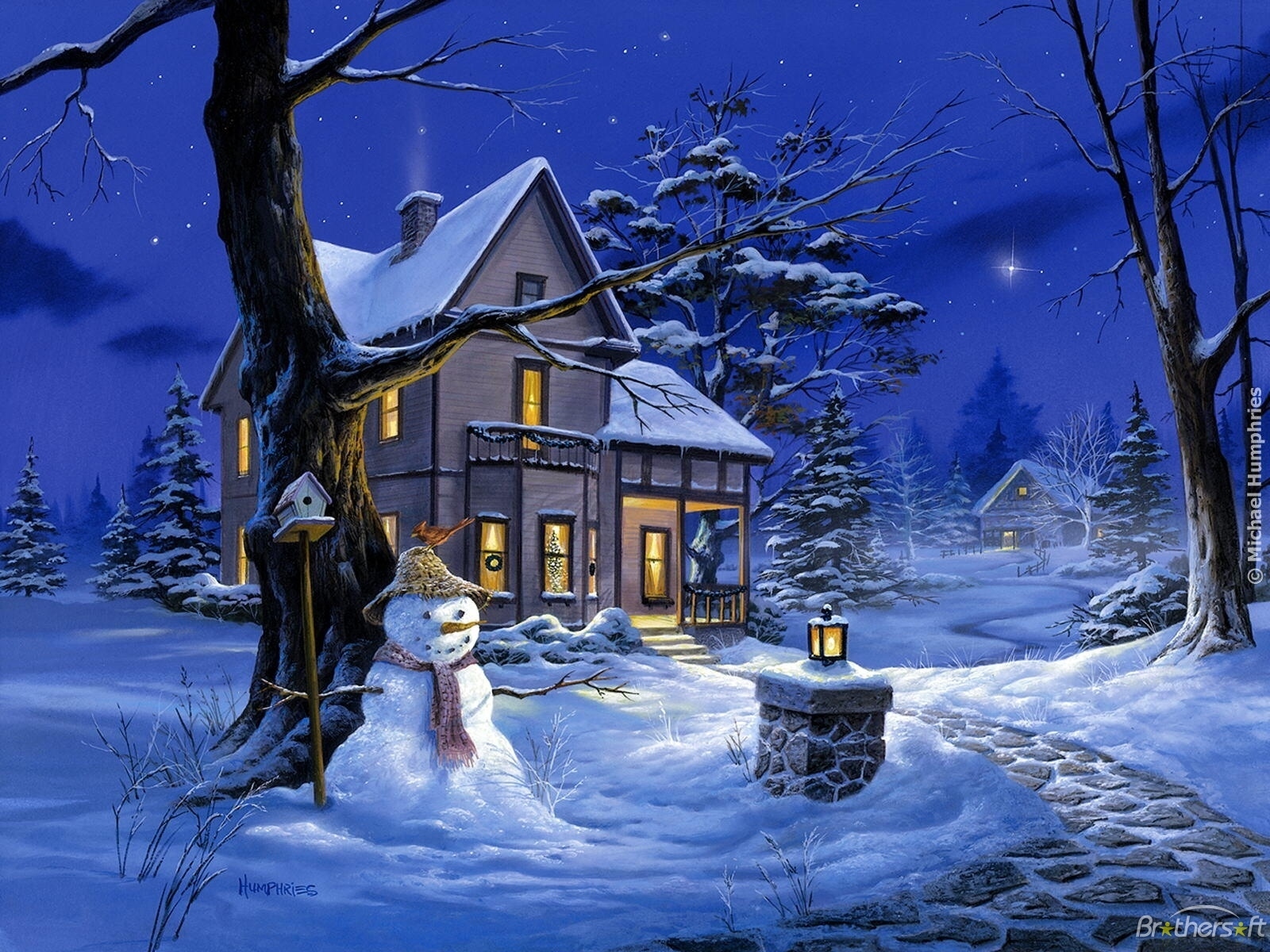 13802 скачать картинку зима, снег, новый год (new year), рисунки, синие, рождество (christmas xmas), пейзаж, дома - обои и заставки бесплатно