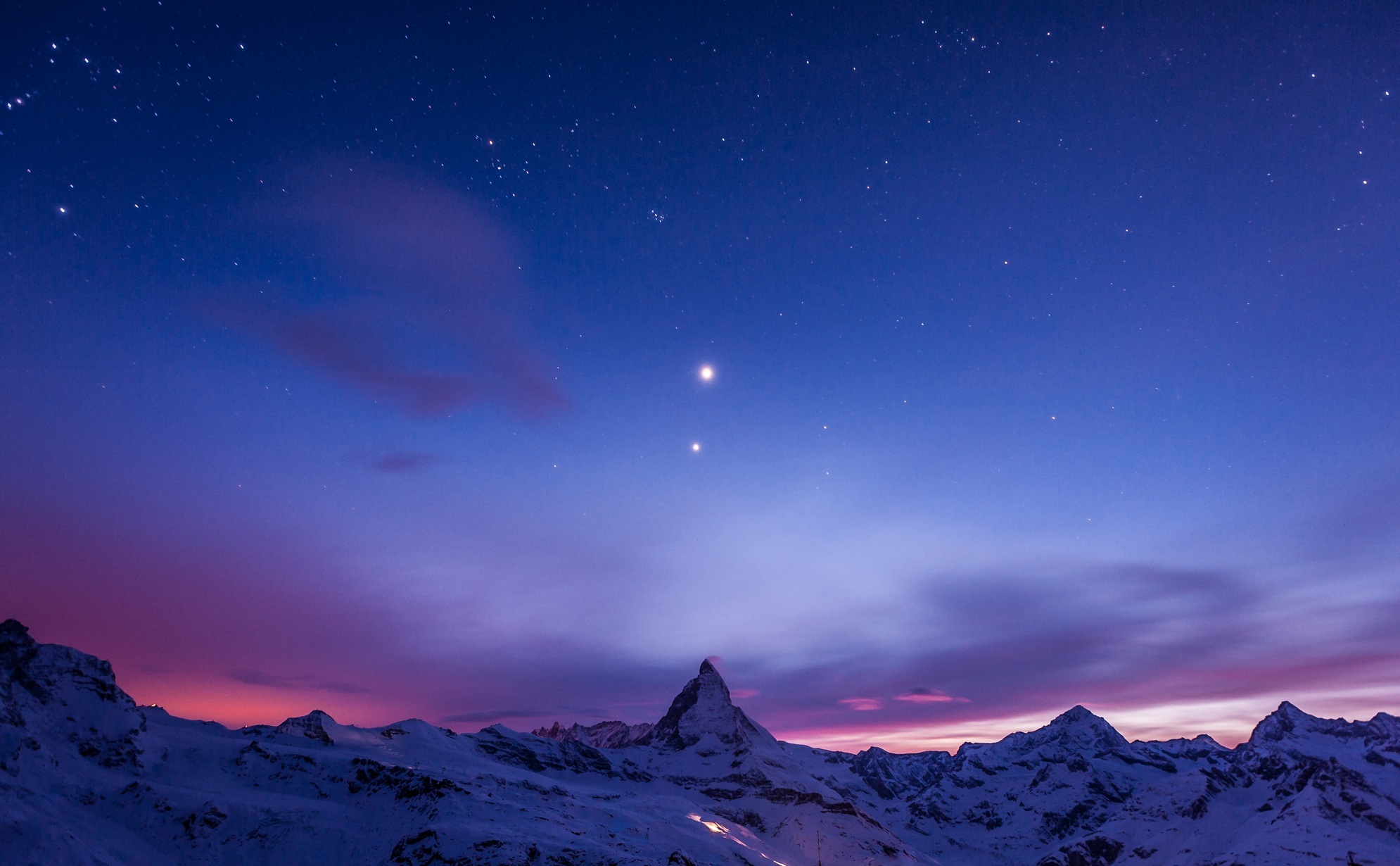 Download mobile wallpaper Stars, Night, Snow, Sky, Mountains, Nature for free.