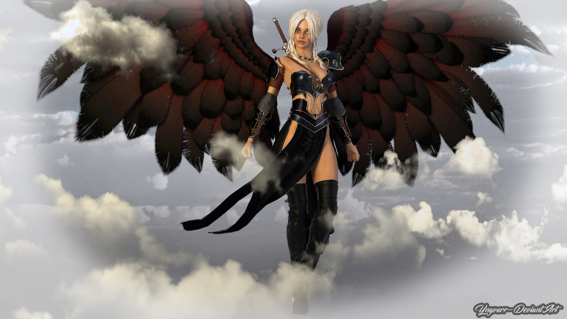 Laden Sie das Fantasie, Engel, Frau Krieger-Bild kostenlos auf Ihren PC-Desktop herunter