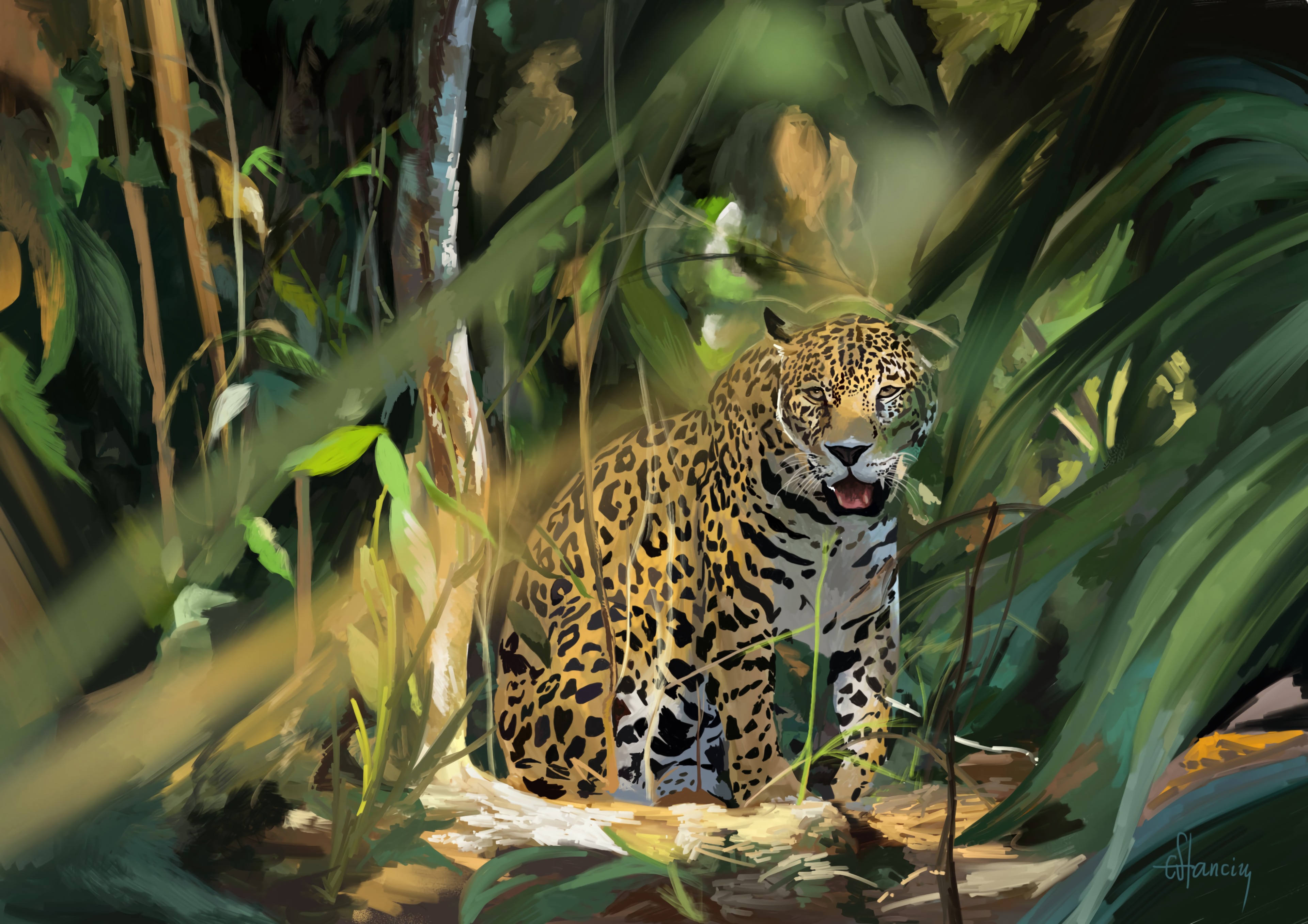 Descarga gratuita de fondo de pantalla para móvil de Depredador, Leopardo, Gato Grande, Arte.