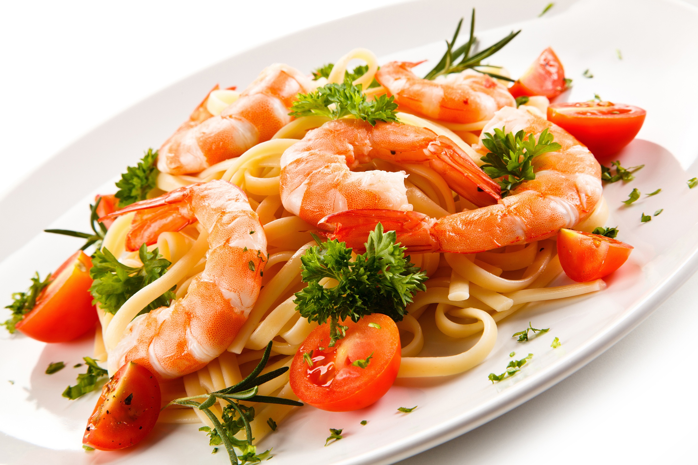 food, shrimp, crustacean, meal, pasta, seafood, tomato