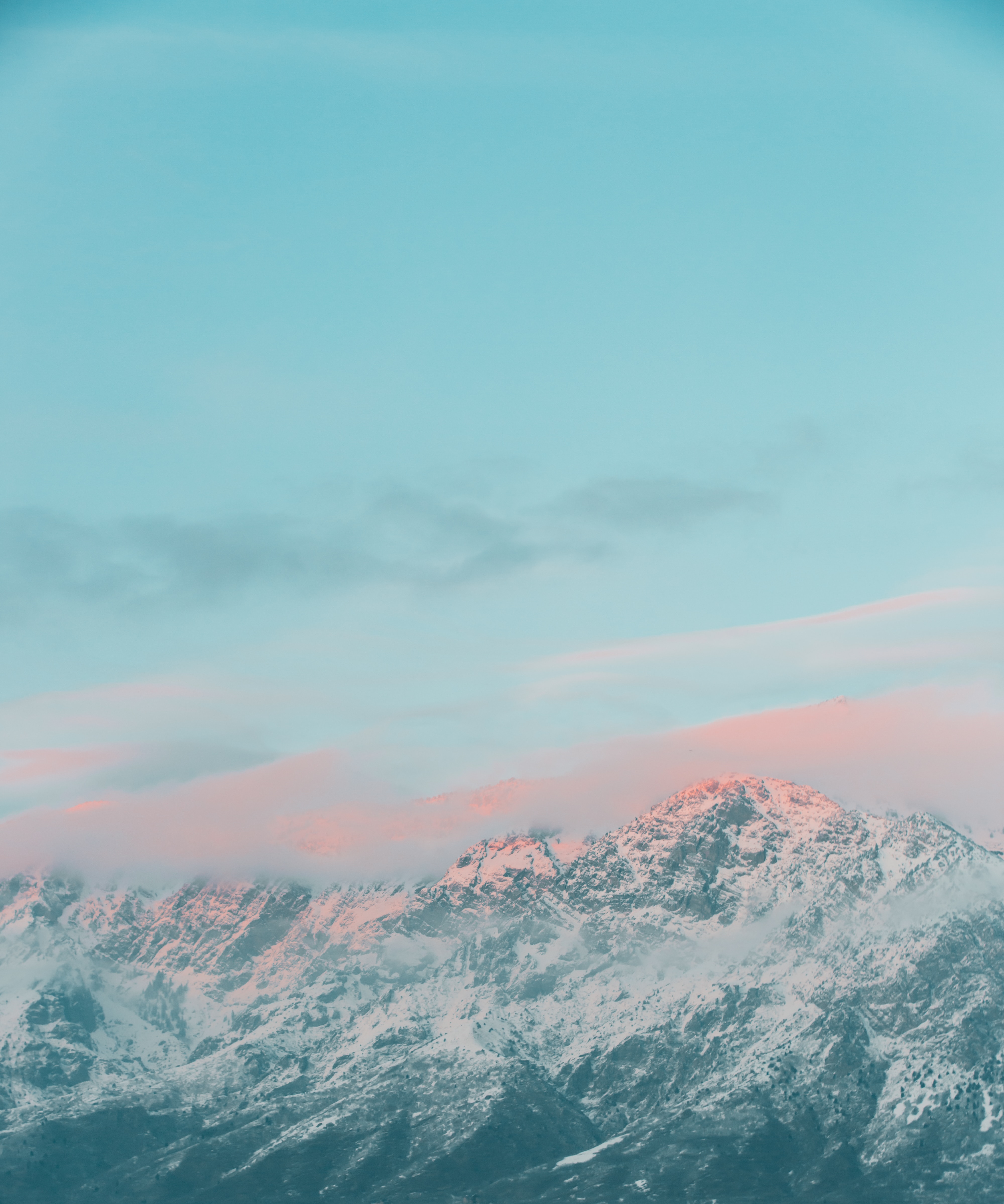 Download mobile wallpaper Clouds, Mountains, Nature, Snow, Landscape, Pink for free.
